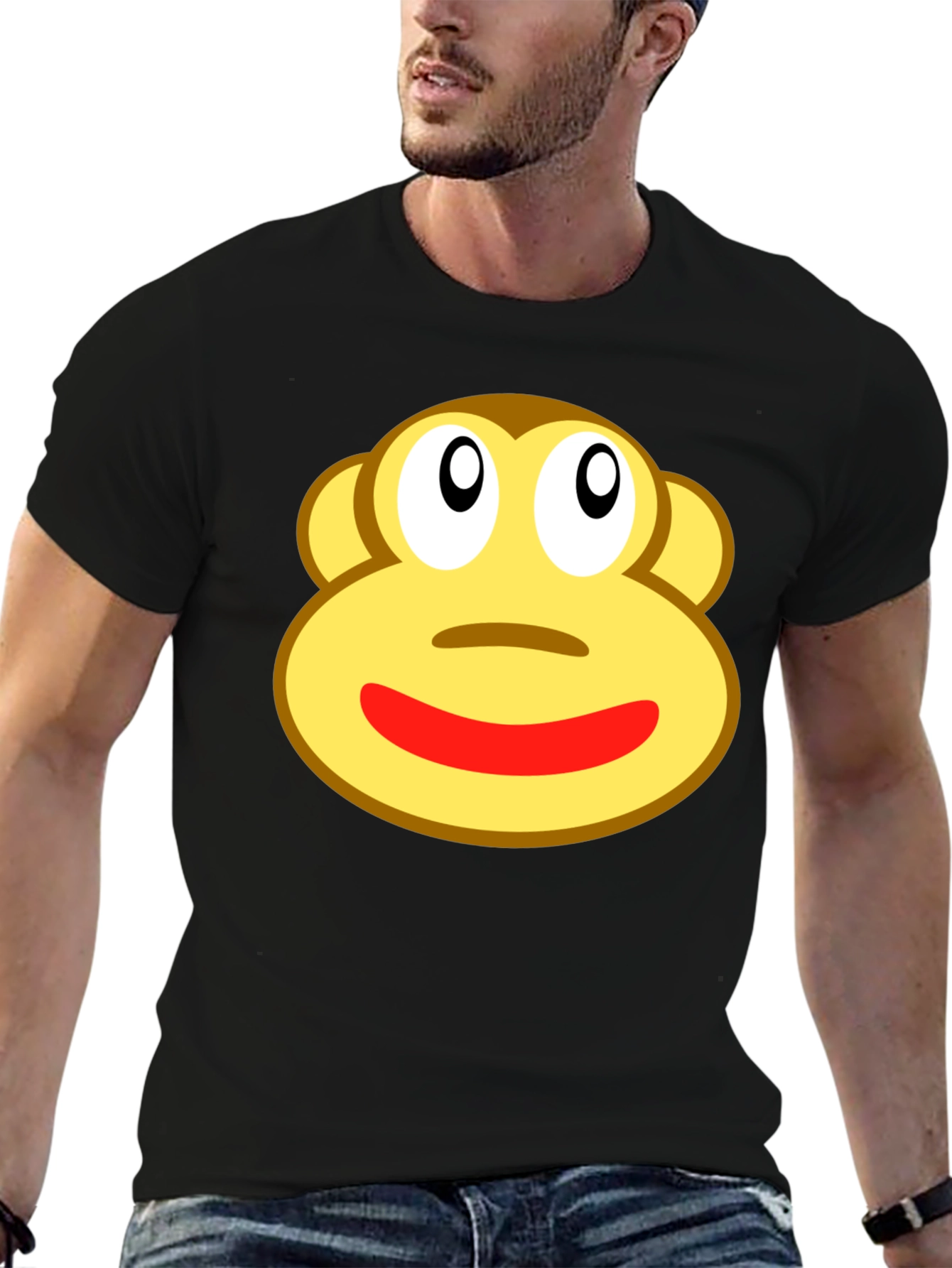Funny Sock Monkey Face Graphic Black T-Shirt