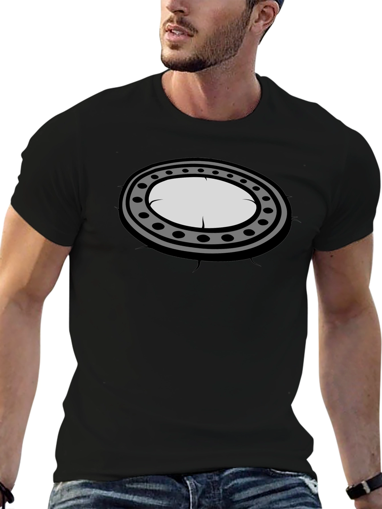 Black Graphic Tee - Oval Porthole Design
