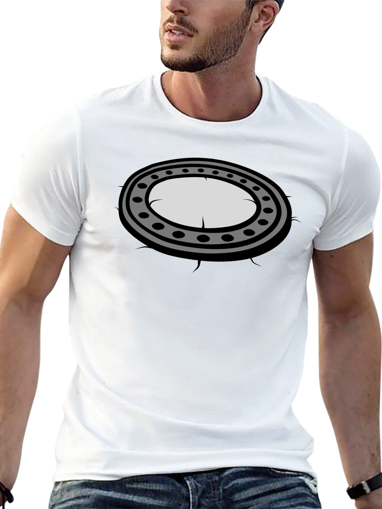 Black Graphic Tee - Oval Porthole Design