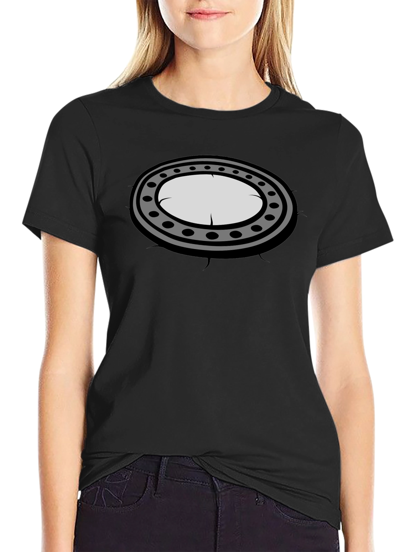 Black Graphic Tee - Oval Porthole Design