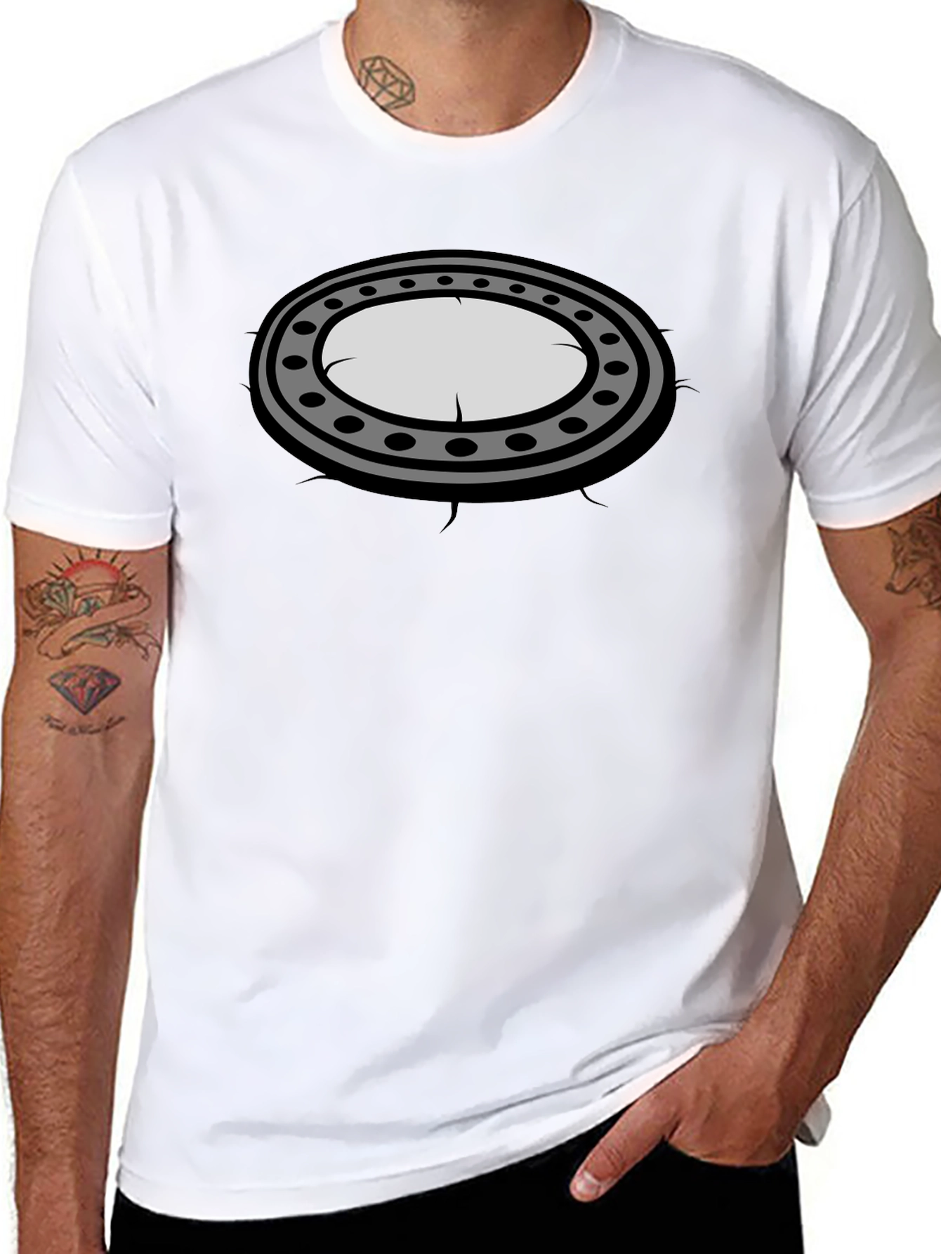 Black Graphic Tee - Oval Porthole Design