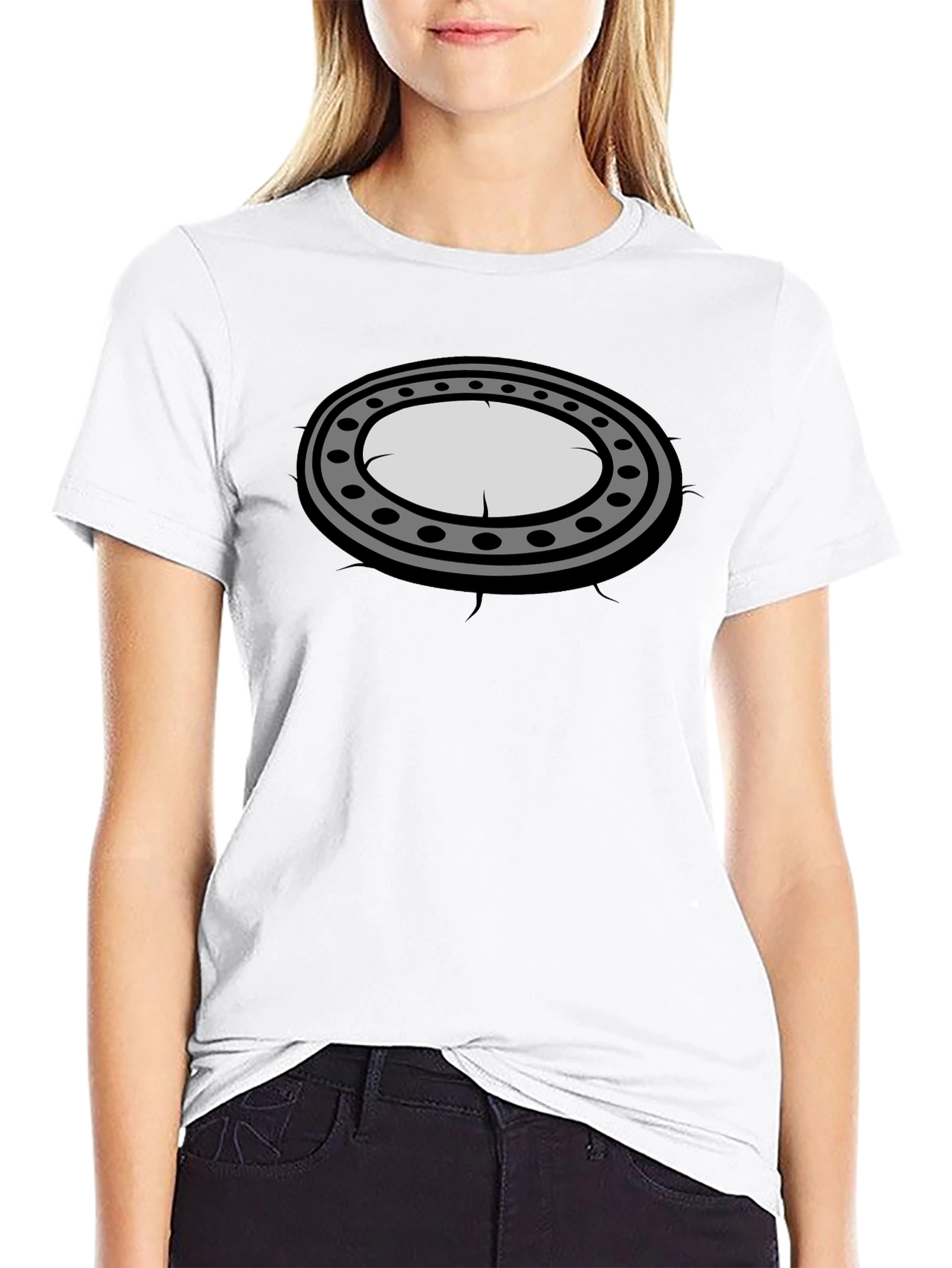 Black Graphic Tee - Oval Porthole Design