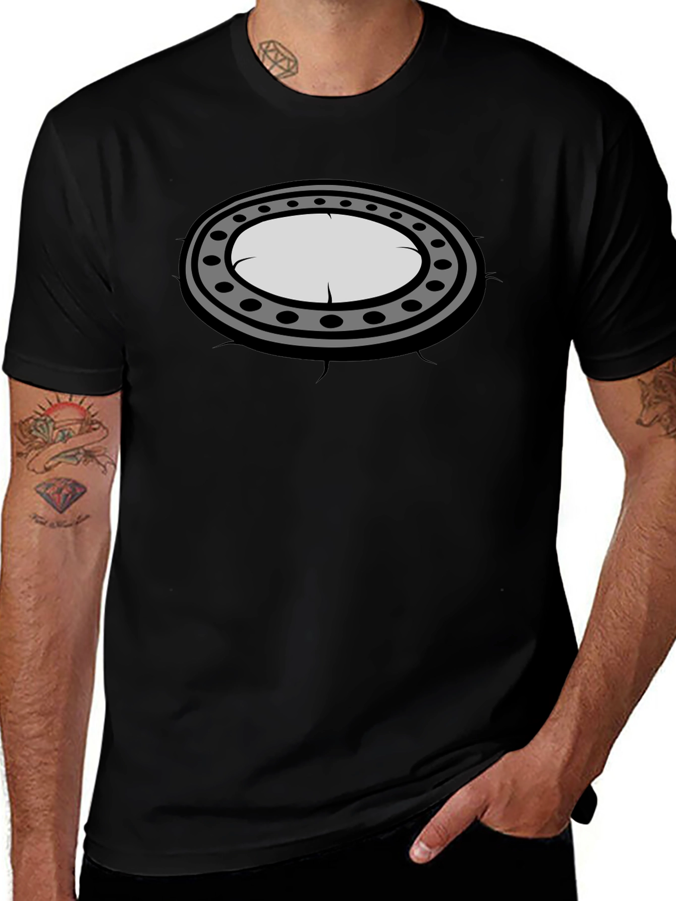 Black Graphic Tee - Oval Porthole Design