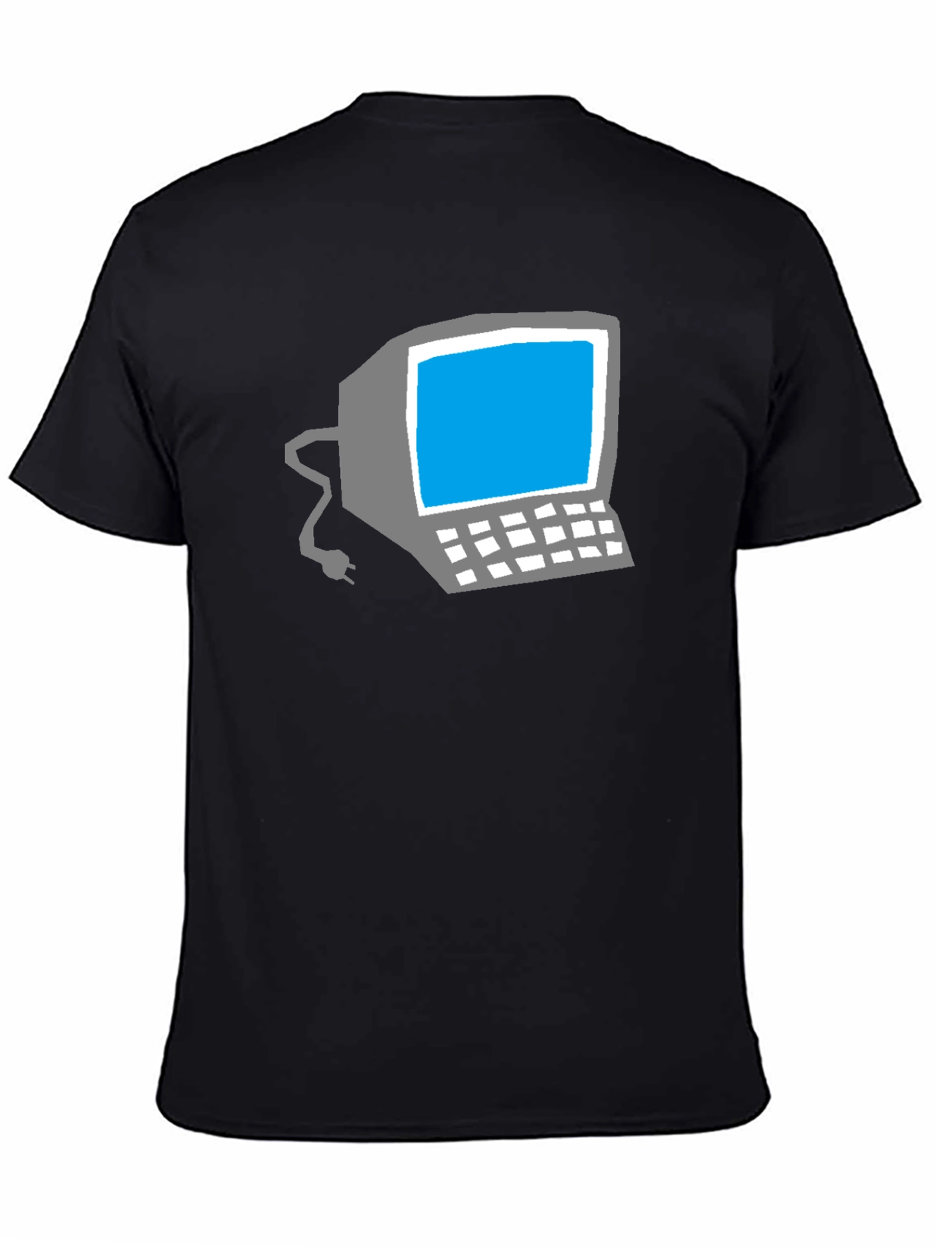 Retro Computer Graphic Tee - Black Cotton T-Shirt