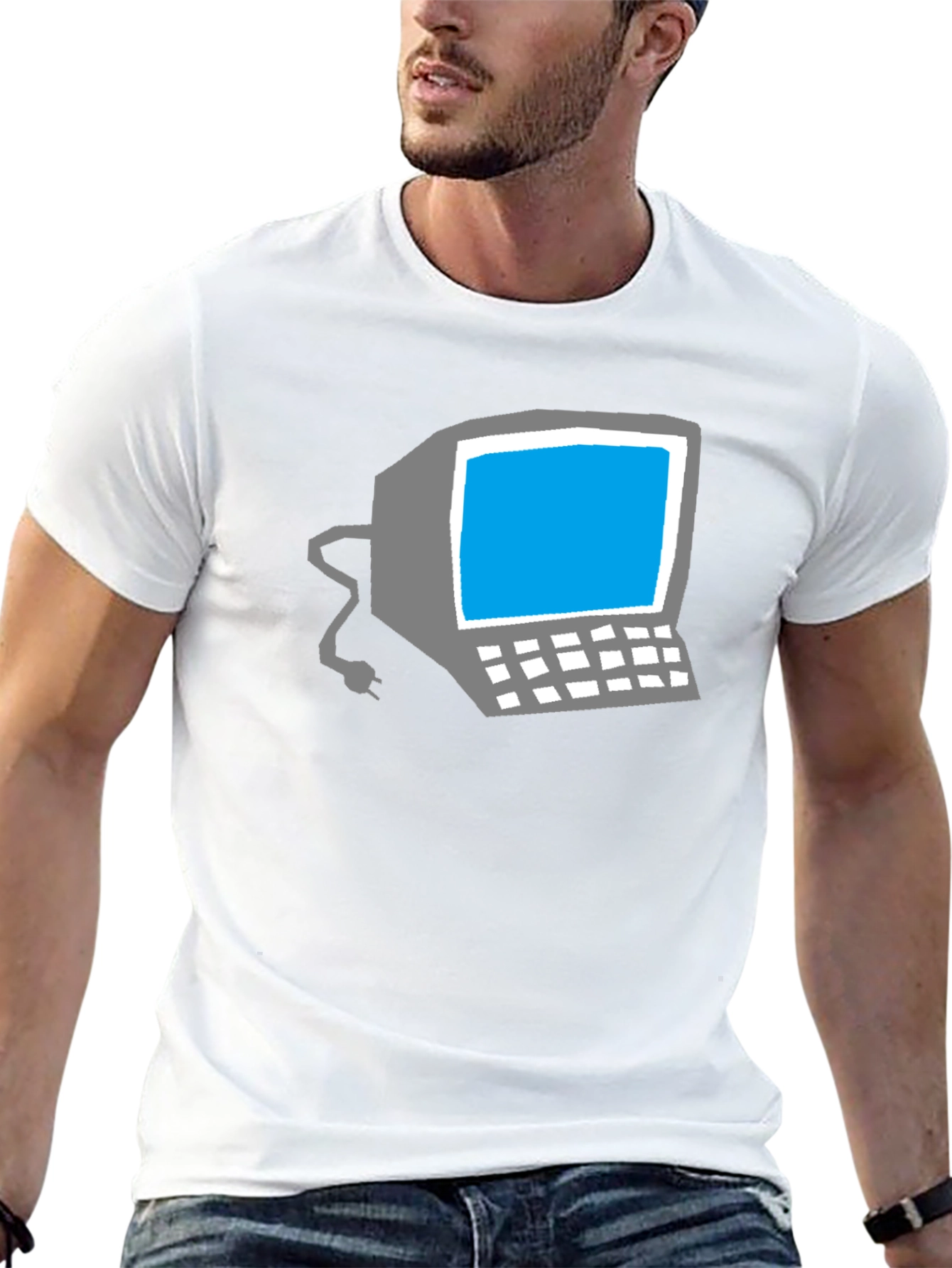 Retro Computer Graphic Tee - Black Cotton T-Shirt