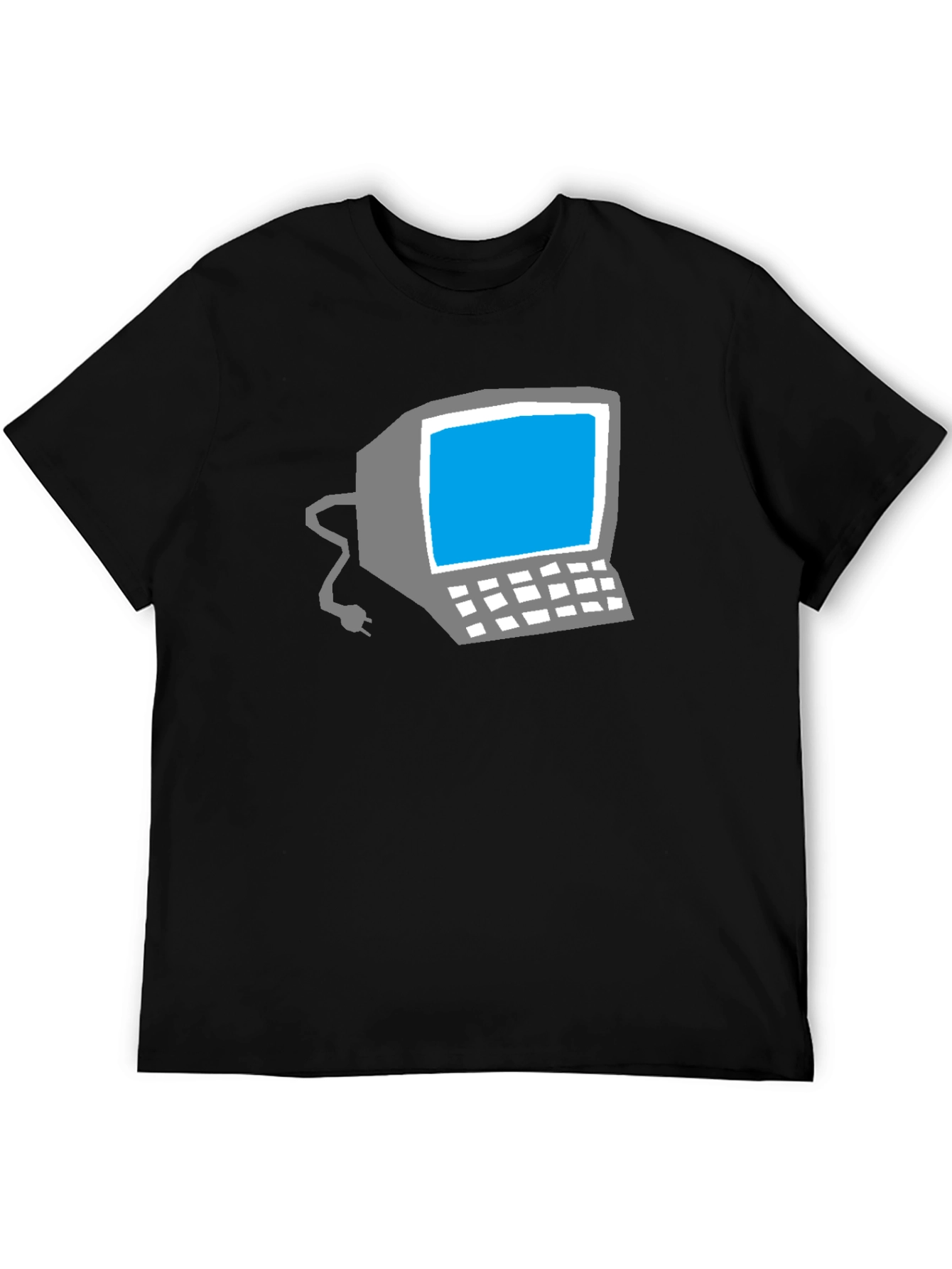 Retro Computer Graphic Tee - Black Cotton T-Shirt