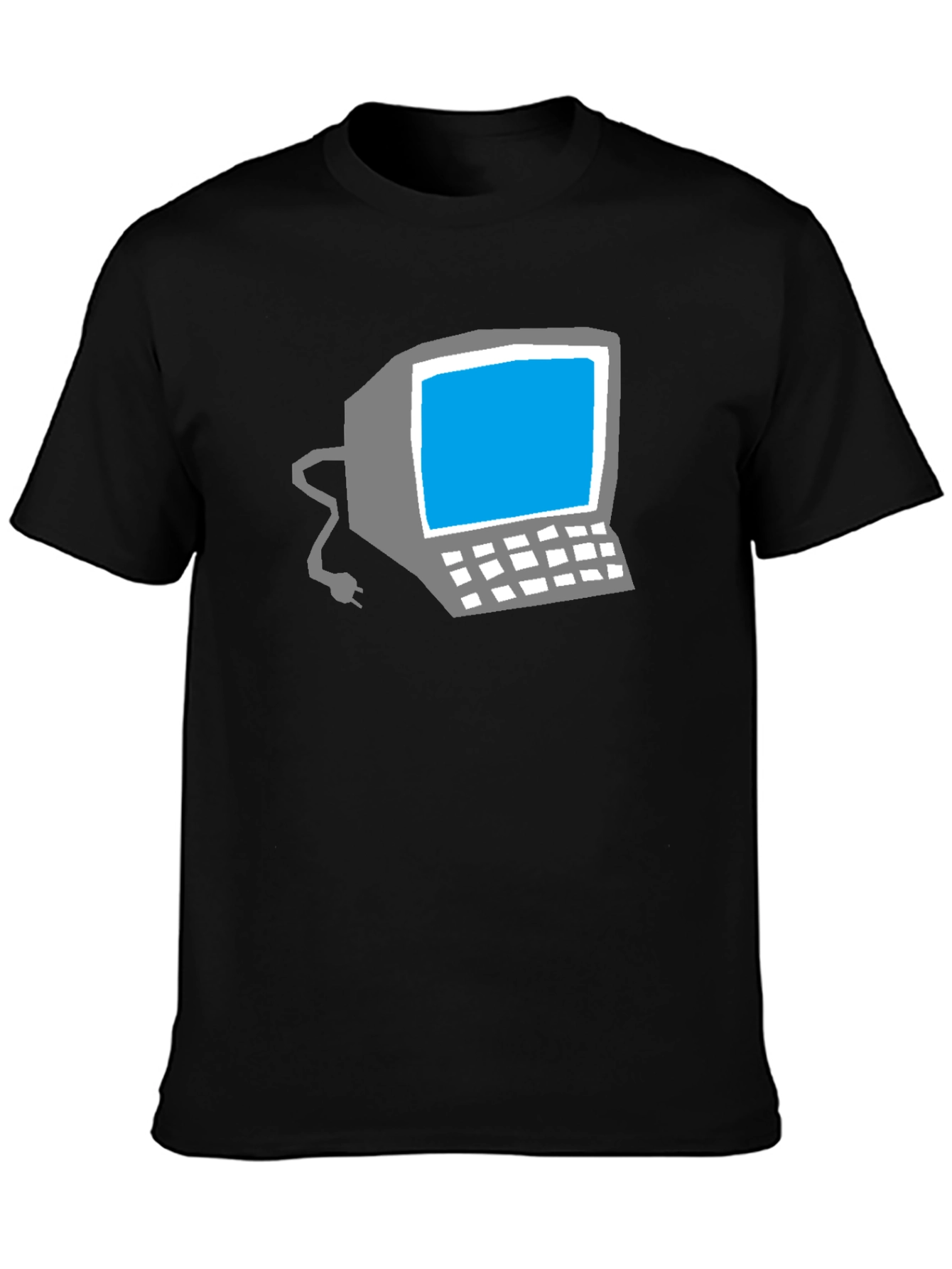 Retro Computer Graphic Tee - Black Cotton T-Shirt