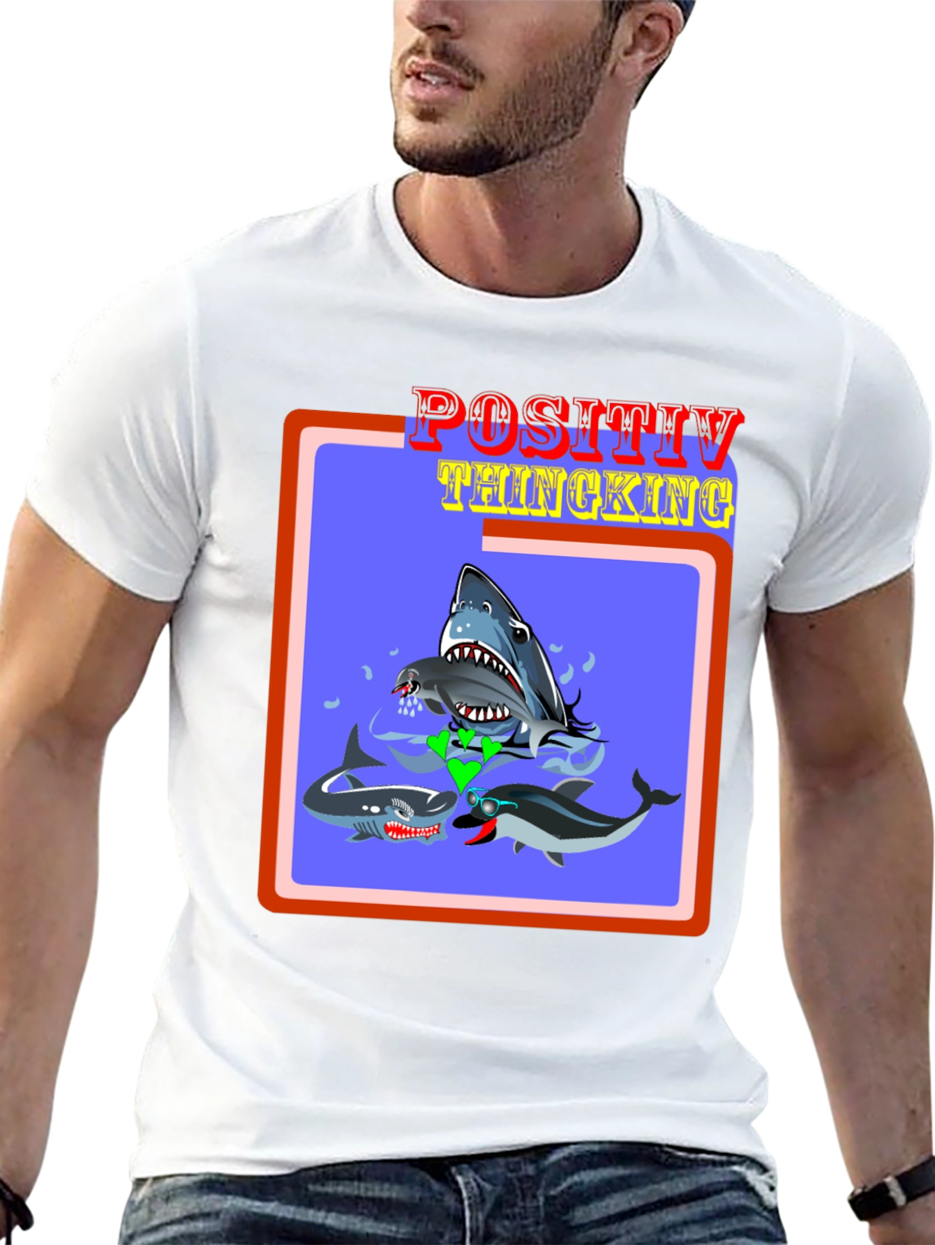 Positive Thinking Shark & Dolphin Graphic Tee