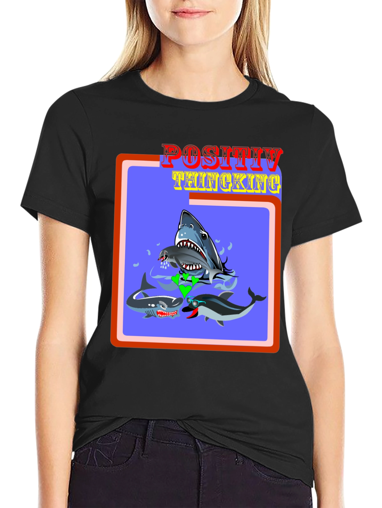 Positive Thinking Shark & Dolphin Graphic Tee