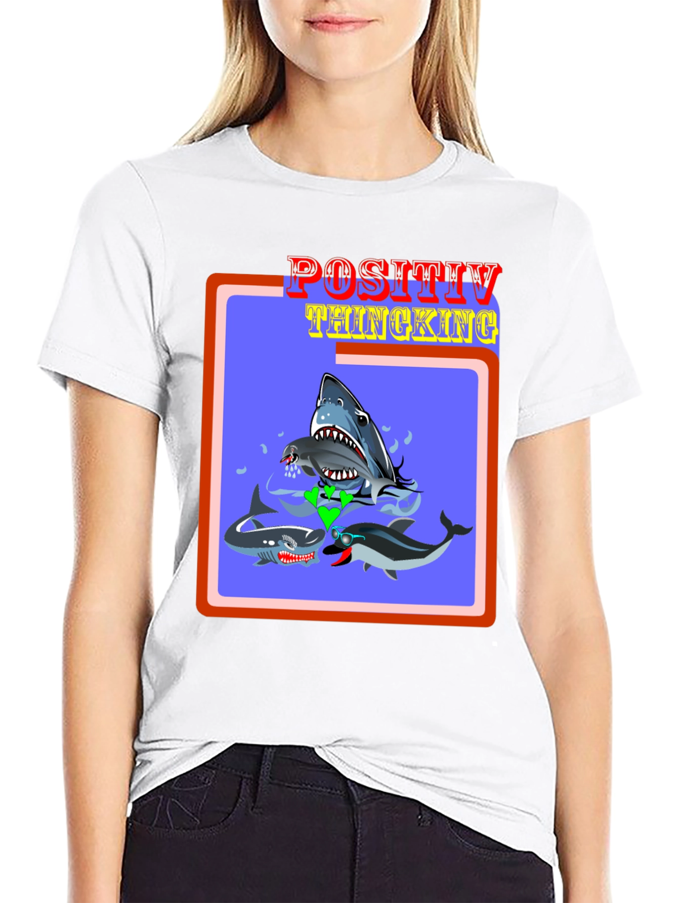 Positive Thinking Shark & Dolphin Graphic Tee