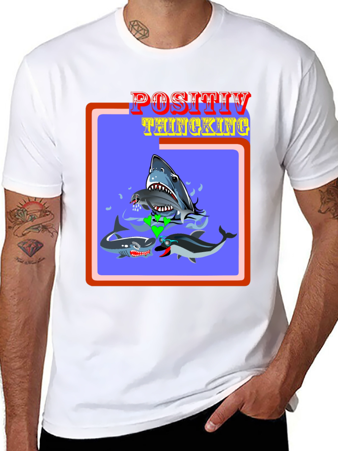 Positive Thinking Shark & Dolphin Graphic Tee