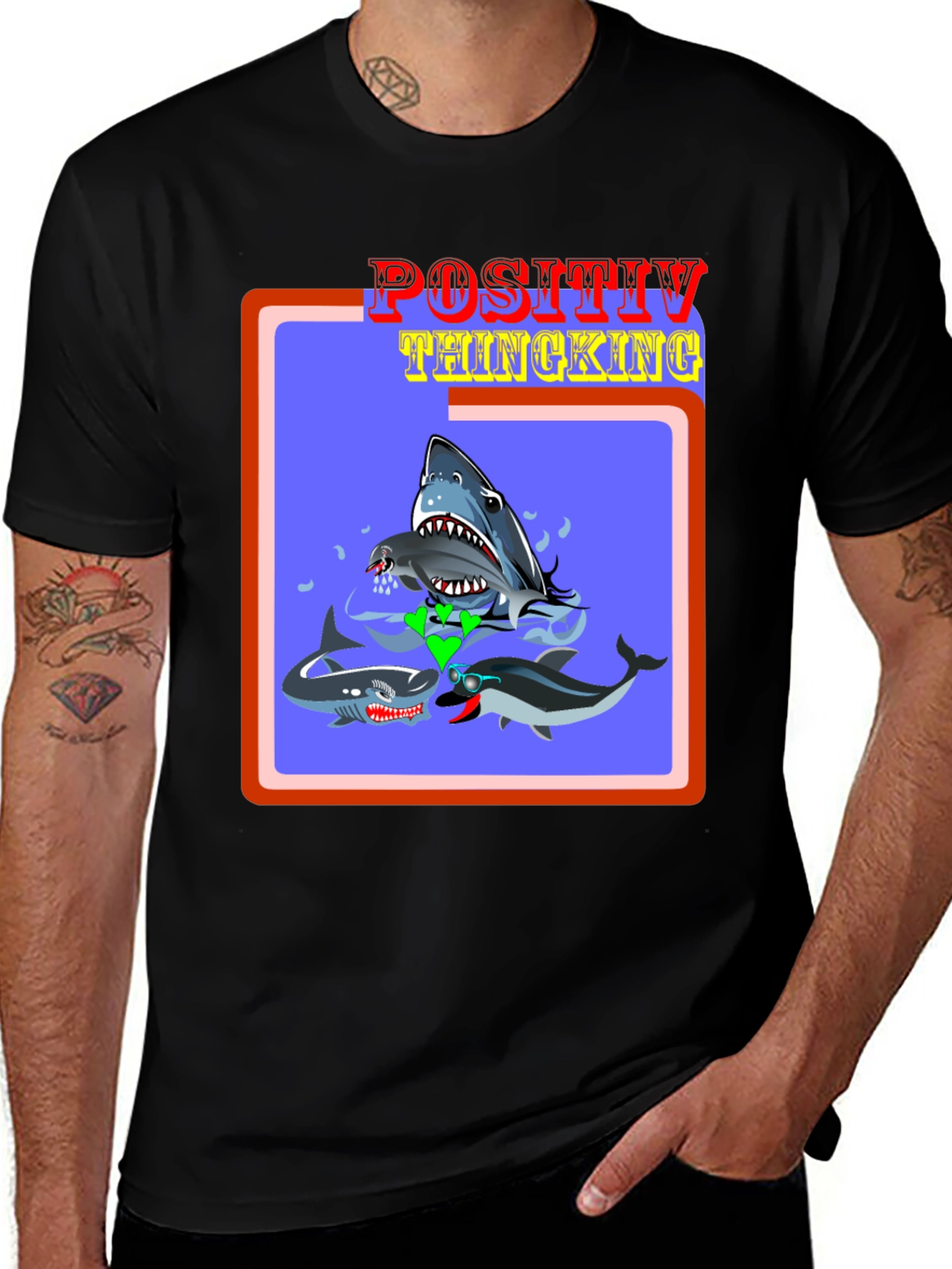 Positive Thinking Shark & Dolphin Graphic Tee