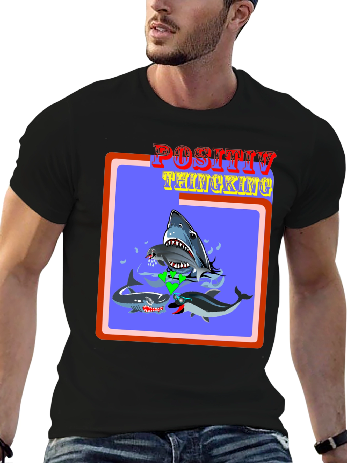 Positive Thinking Shark & Dolphin Graphic Tee