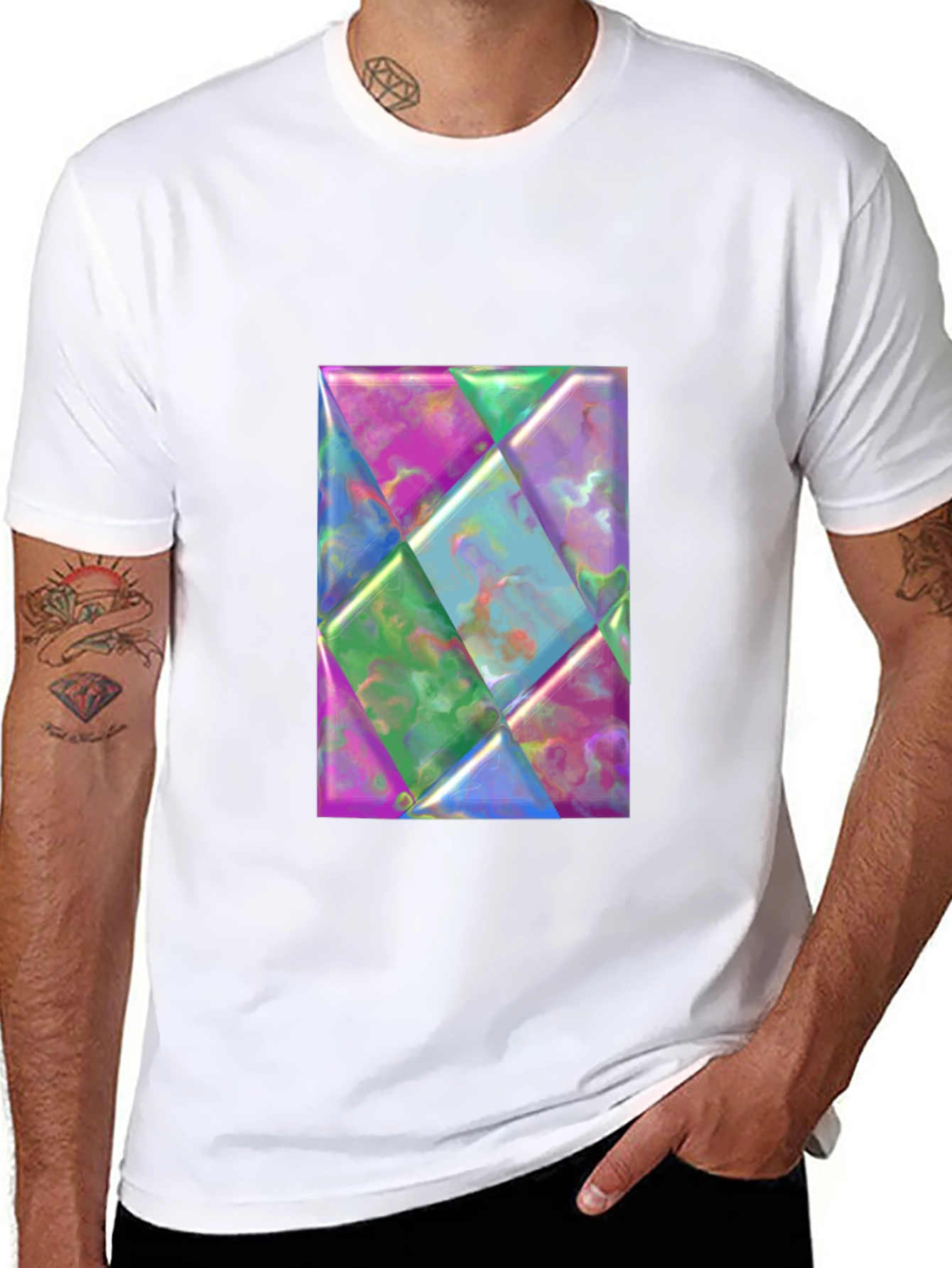 Geometric Prism Design Black T-Shirt