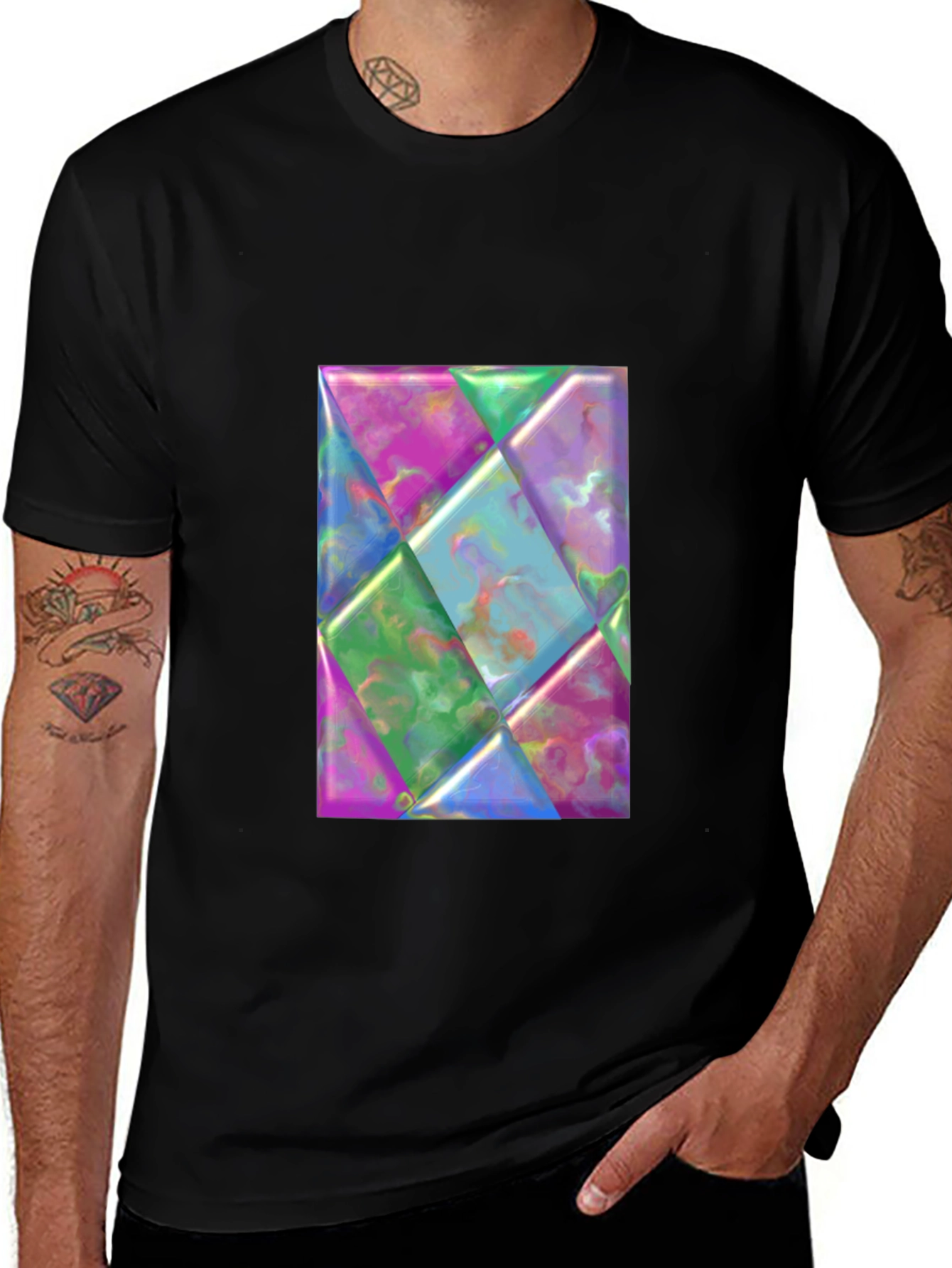 Geometric Prism Design Black T-Shirt
