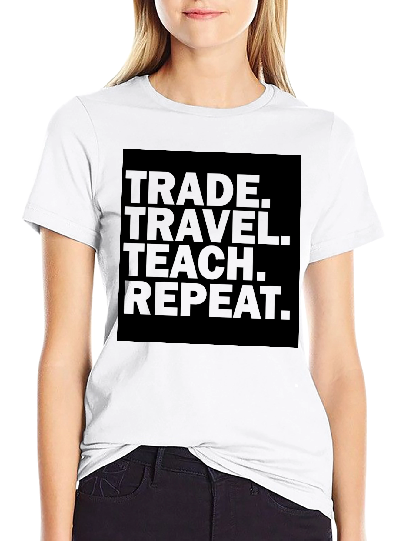Trade Travel Teach Repeat Black Graphic T-Shirt
