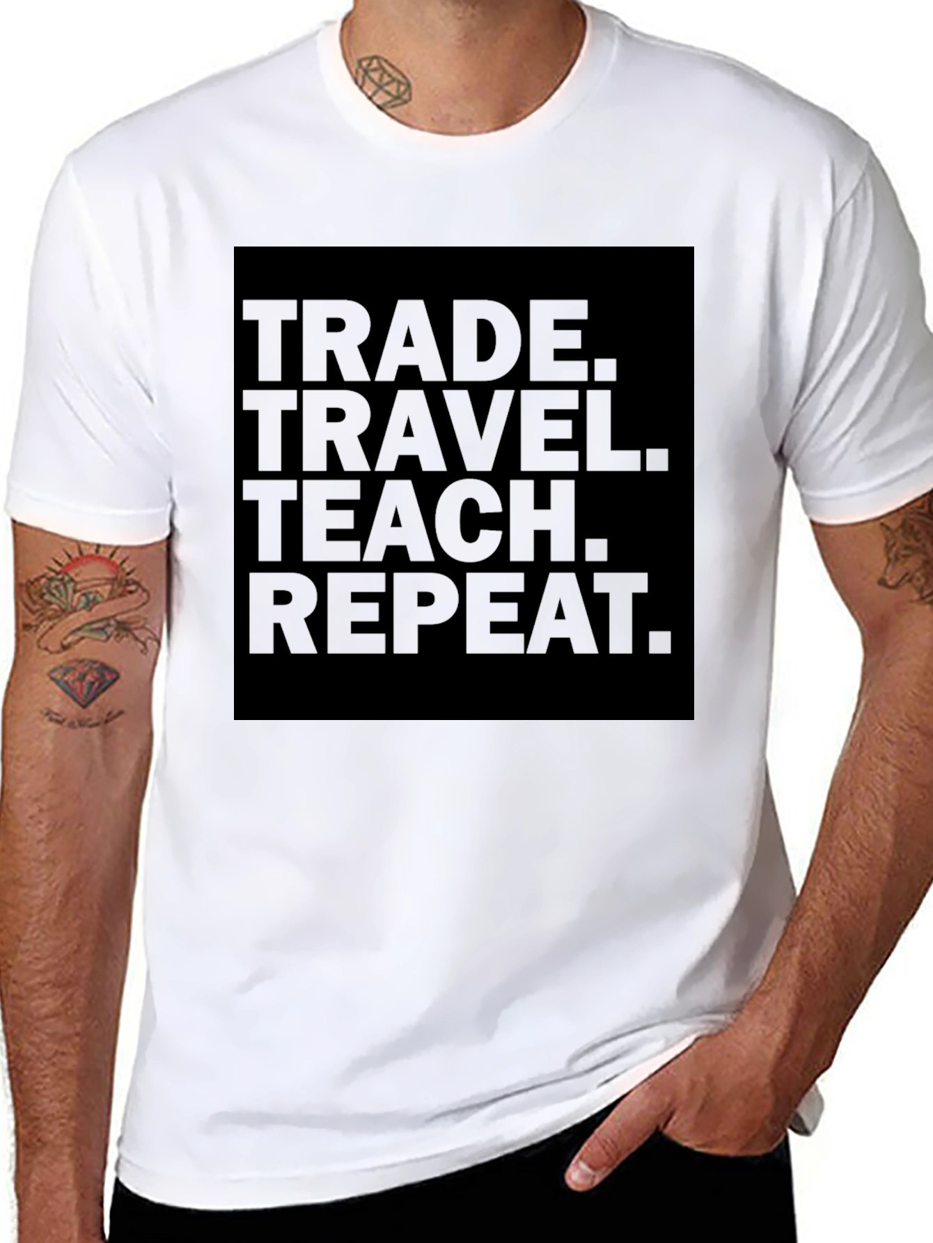 Trade Travel Teach Repeat Black Graphic T-Shirt