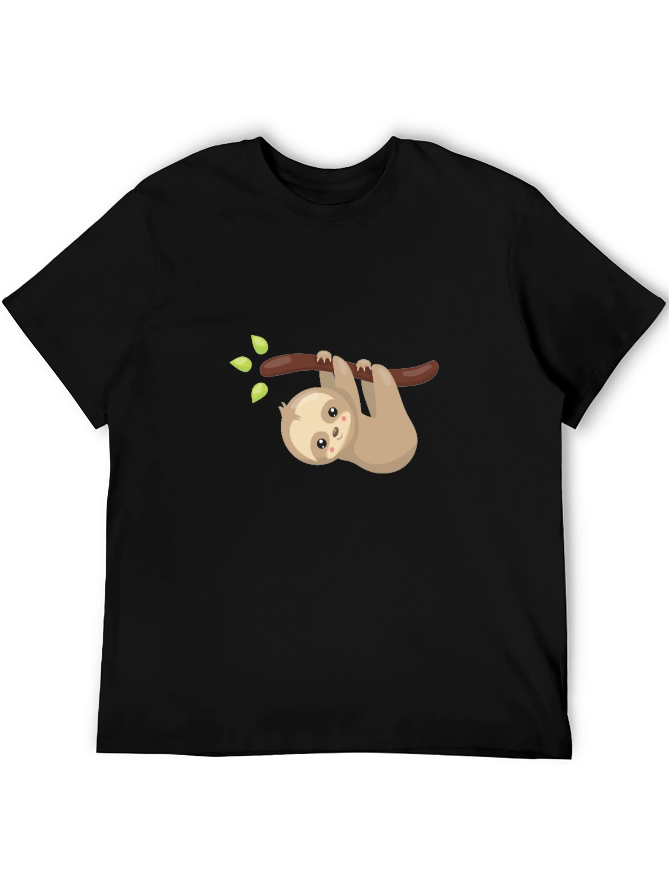 Cute Sloth On Branch Graphic Tee - Black Cotton