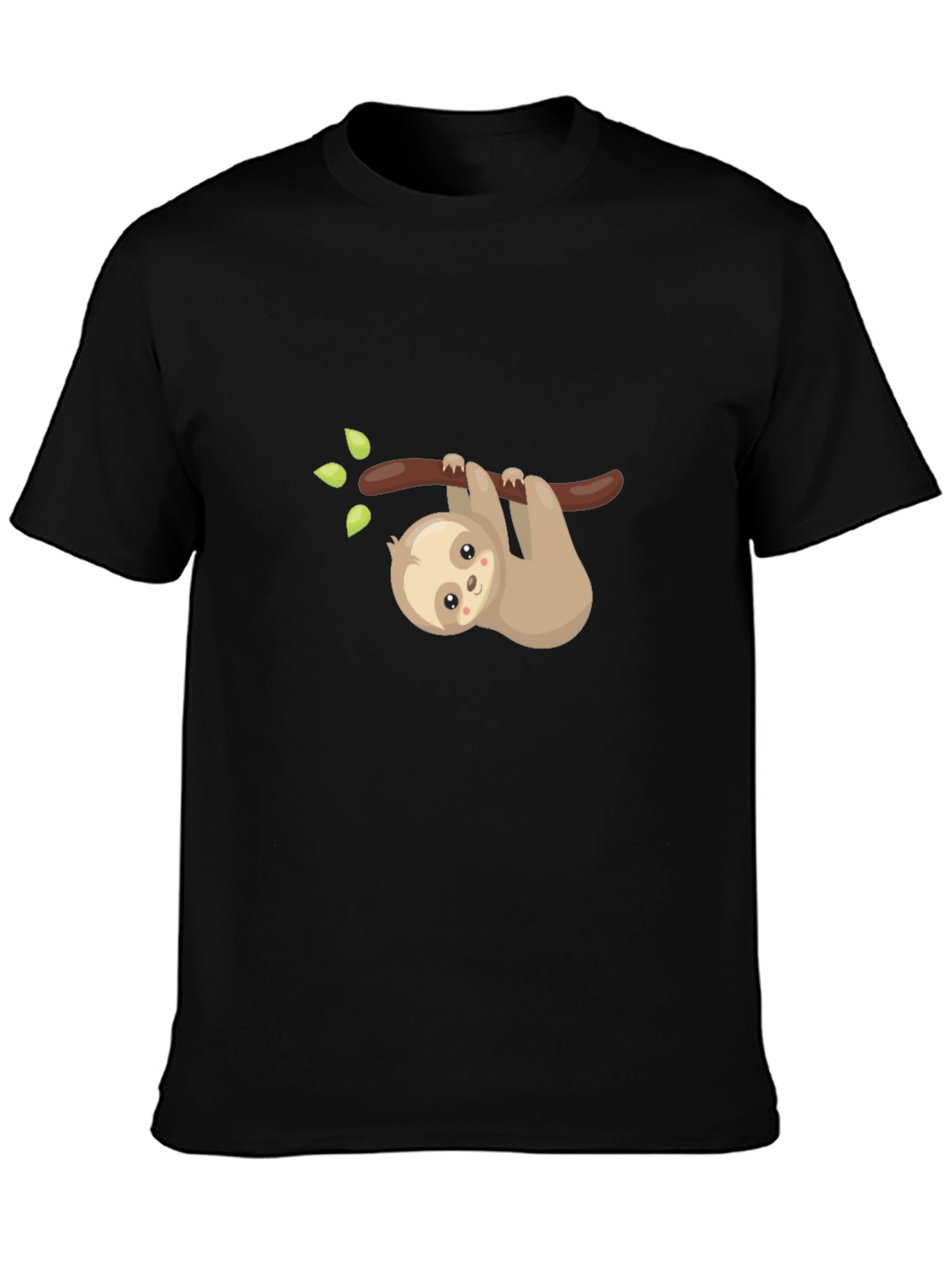 Cute Sloth On Branch Graphic Tee - Black Cotton