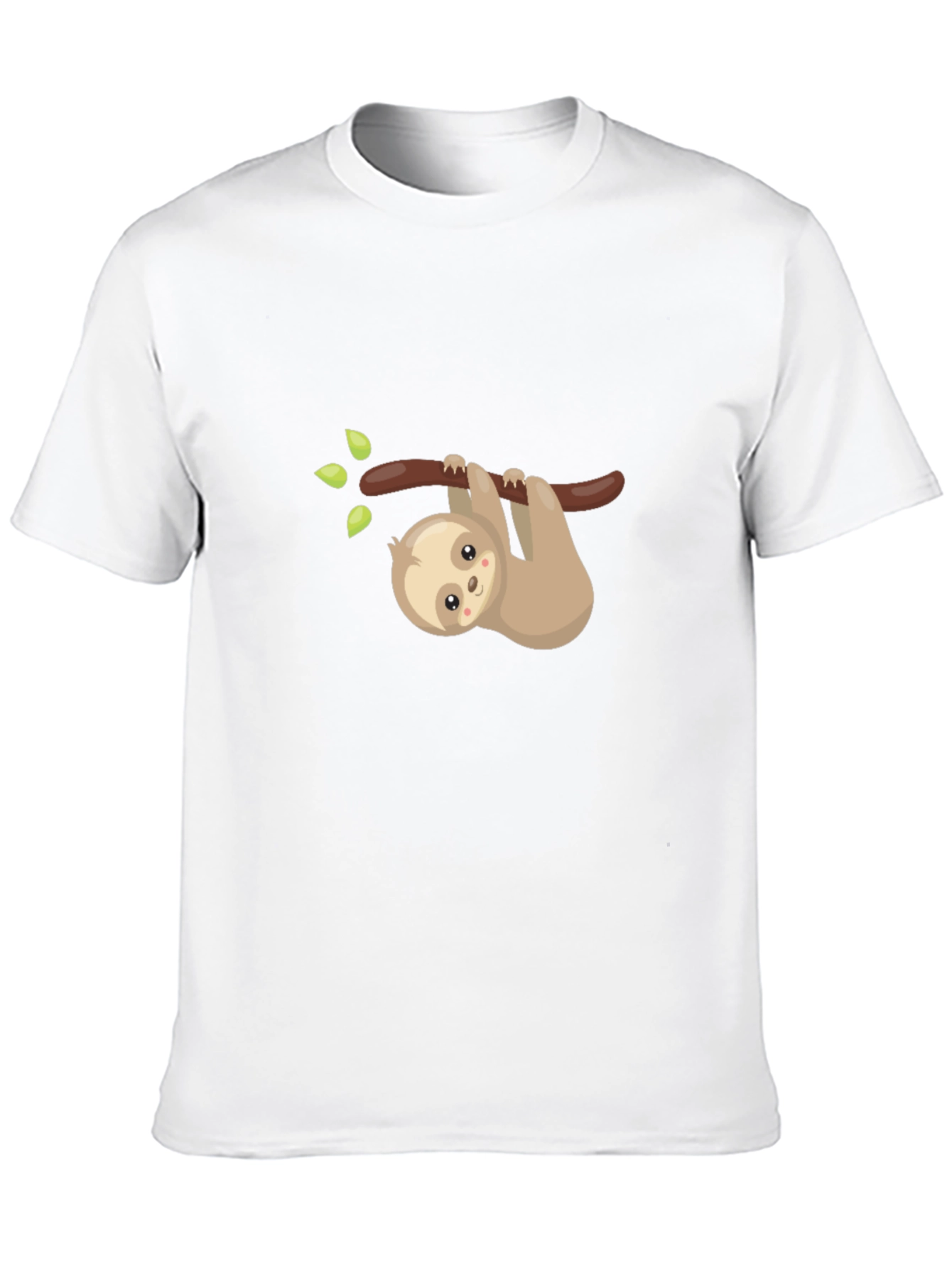Cute Sloth On Branch Graphic Tee - Black Cotton