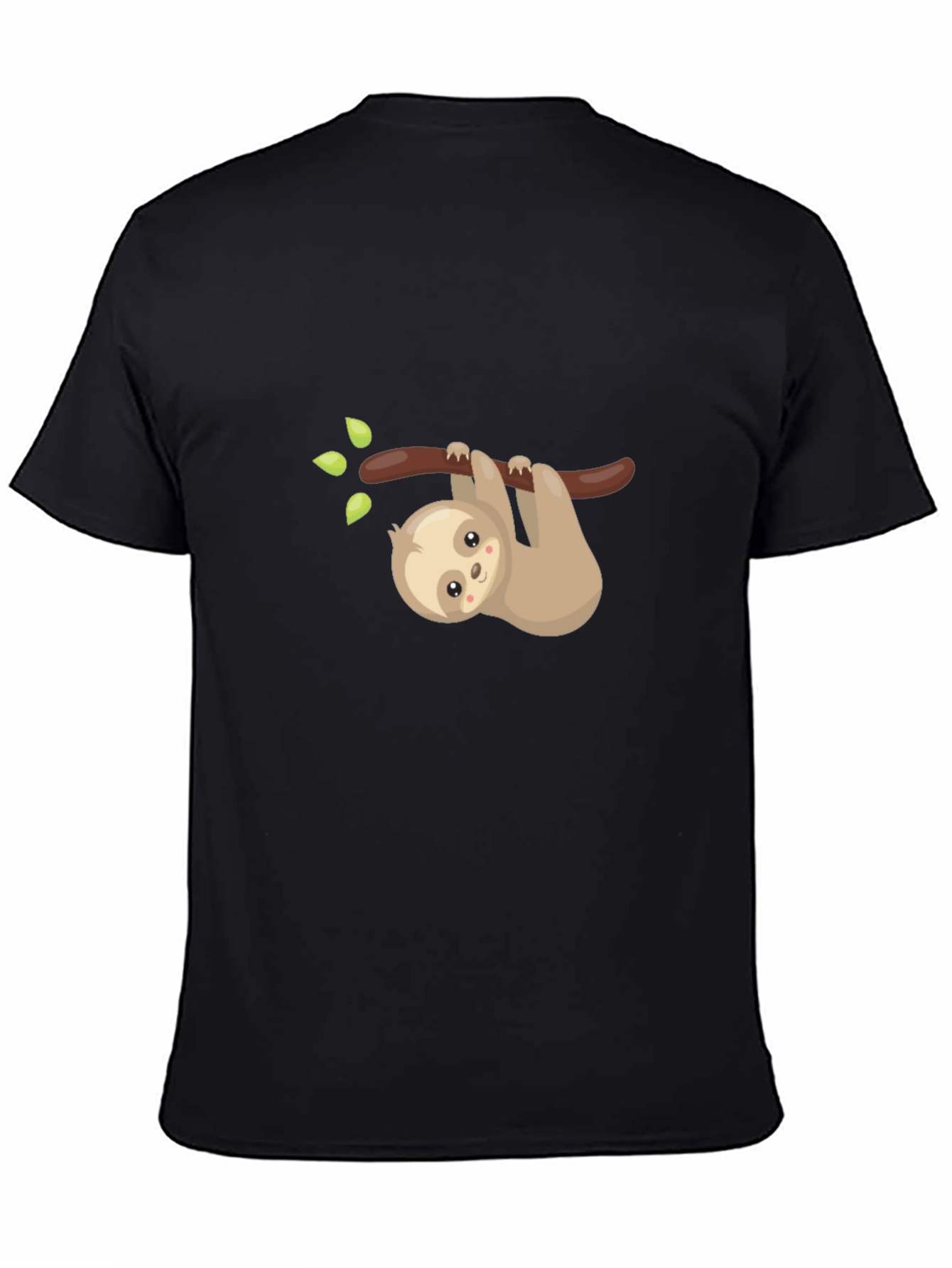 Cute Sloth On Branch Graphic Tee - Black Cotton