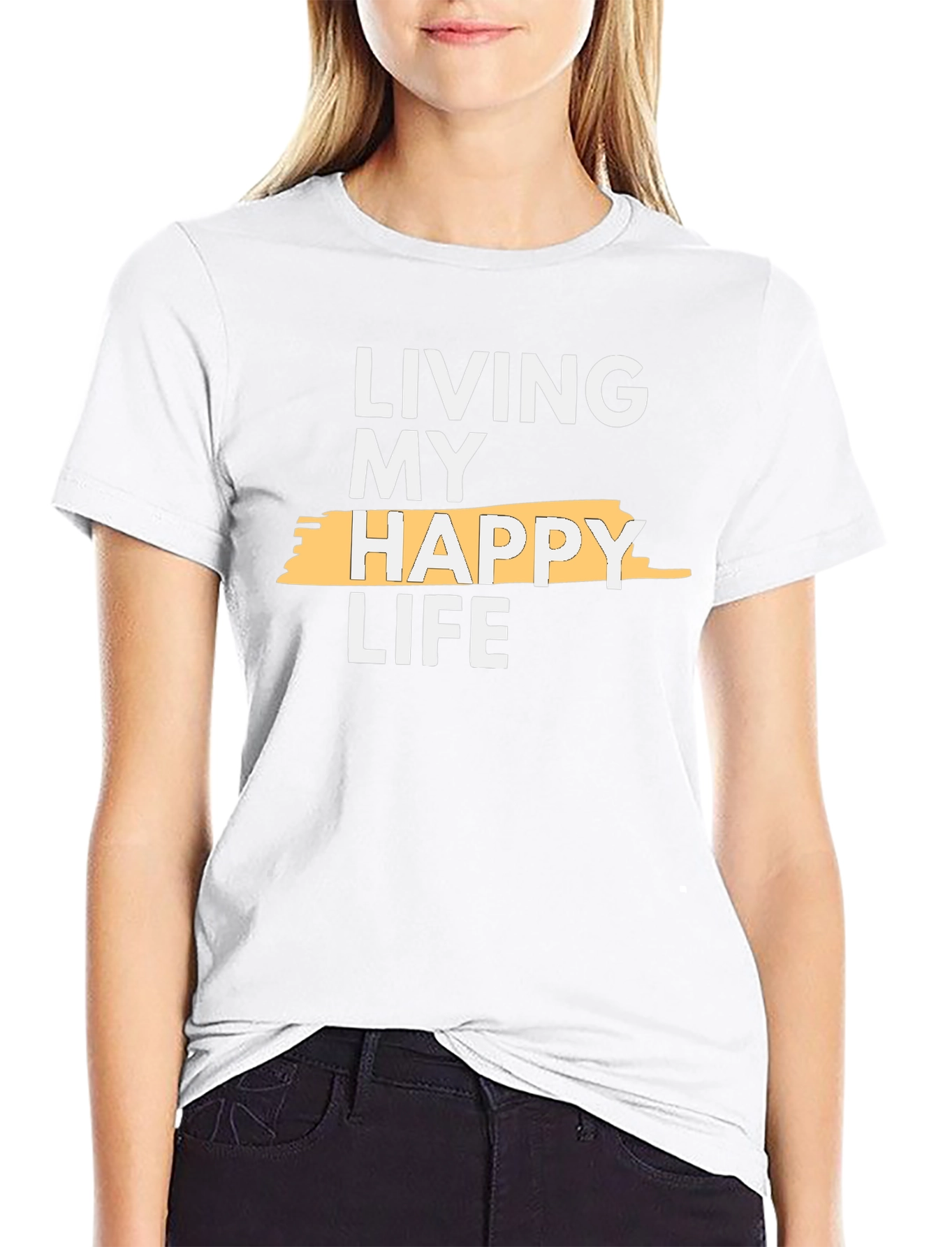 Living My Happy Life Graphic Tee - Black
