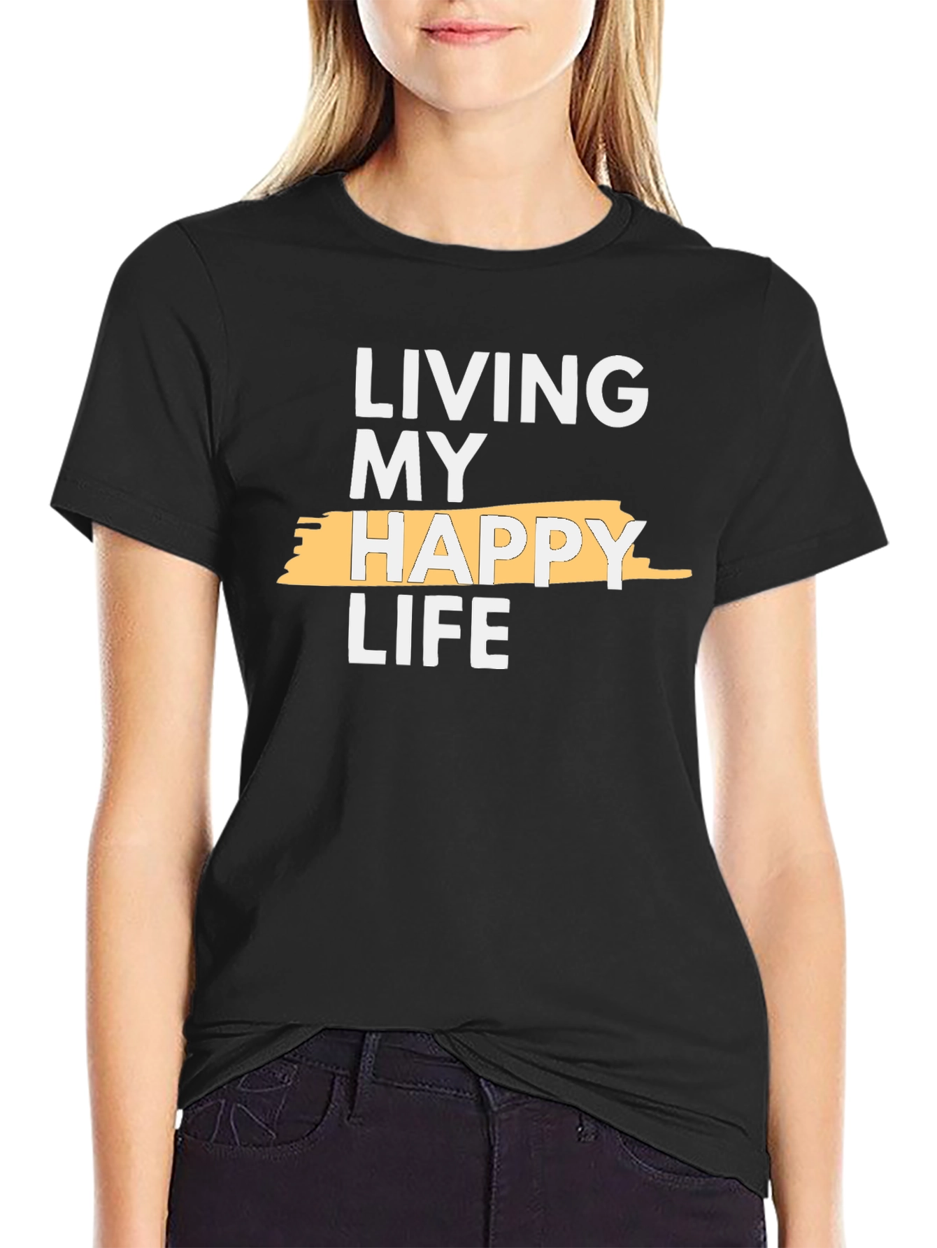 Living My Happy Life Graphic Tee - Black