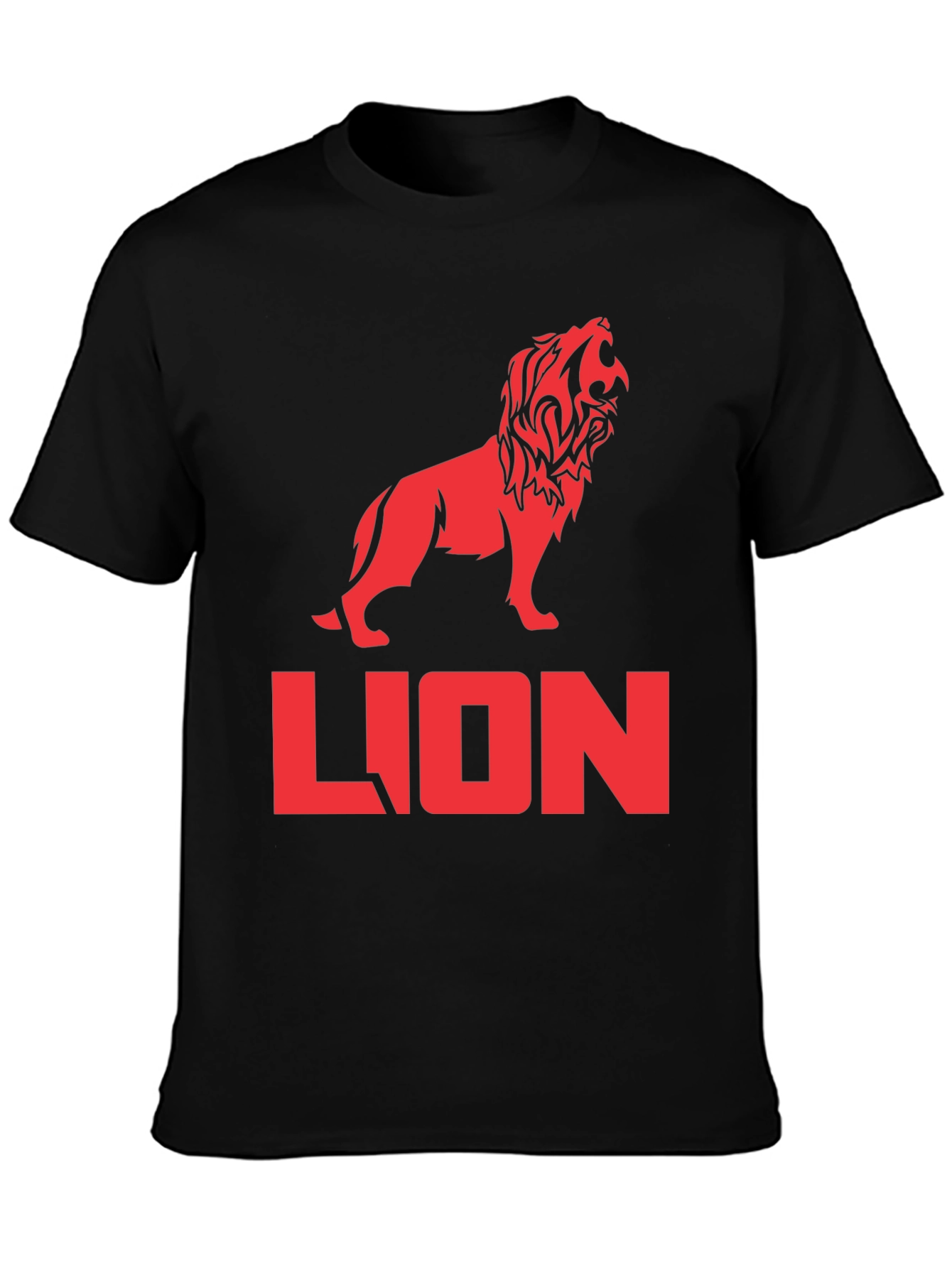 Lion Graphic Tee - Bold Red Print on Black