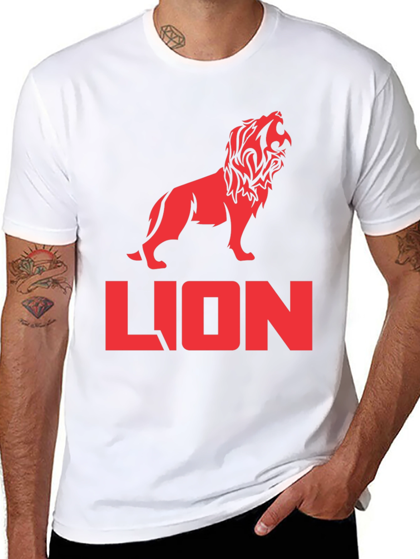 Lion Graphic Tee - Bold Red Print on Black