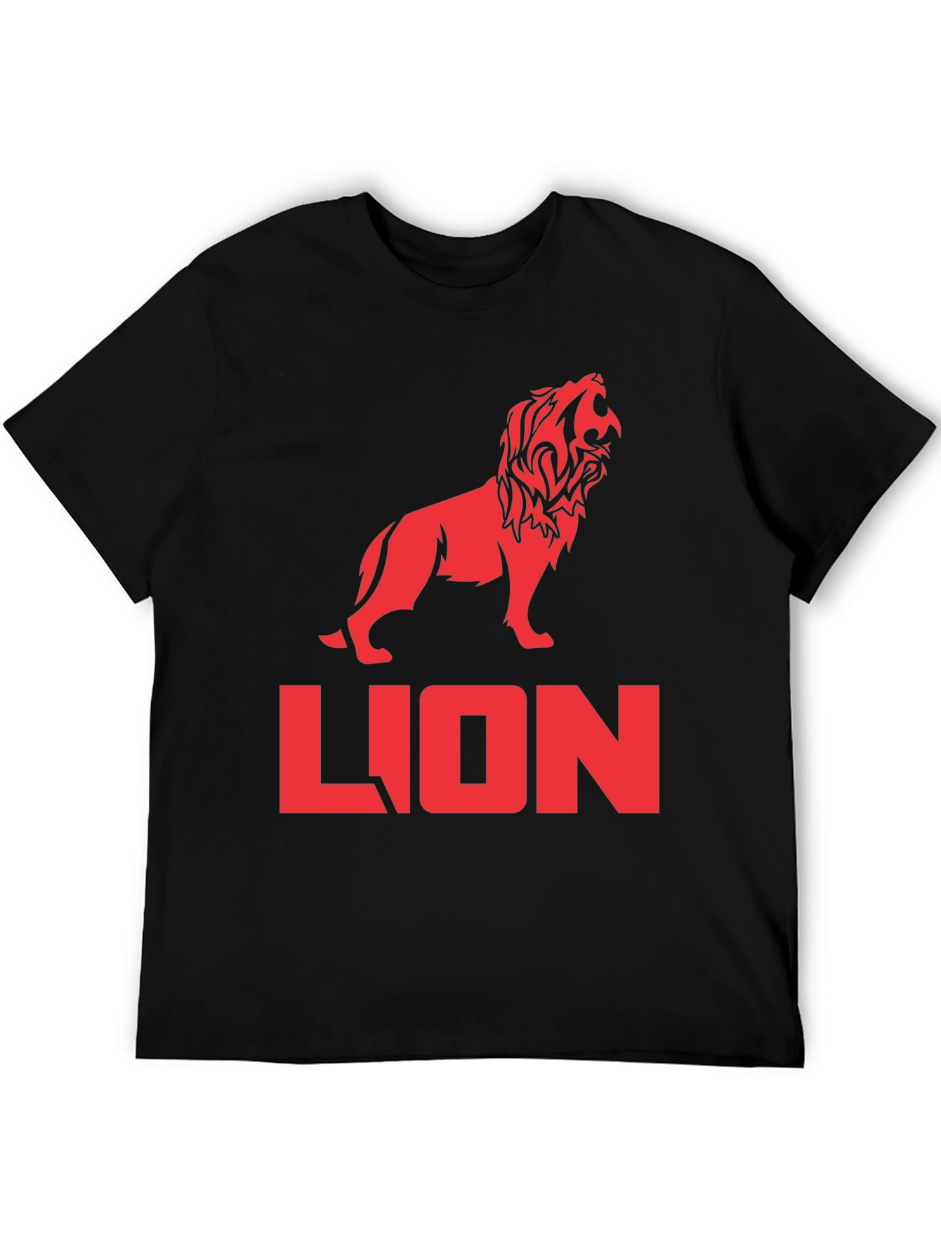 Lion Graphic Tee - Bold Red Print on Black