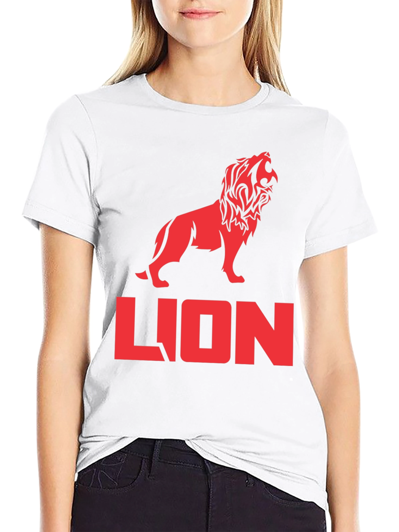 Lion Graphic Tee - Bold Red Print on Black