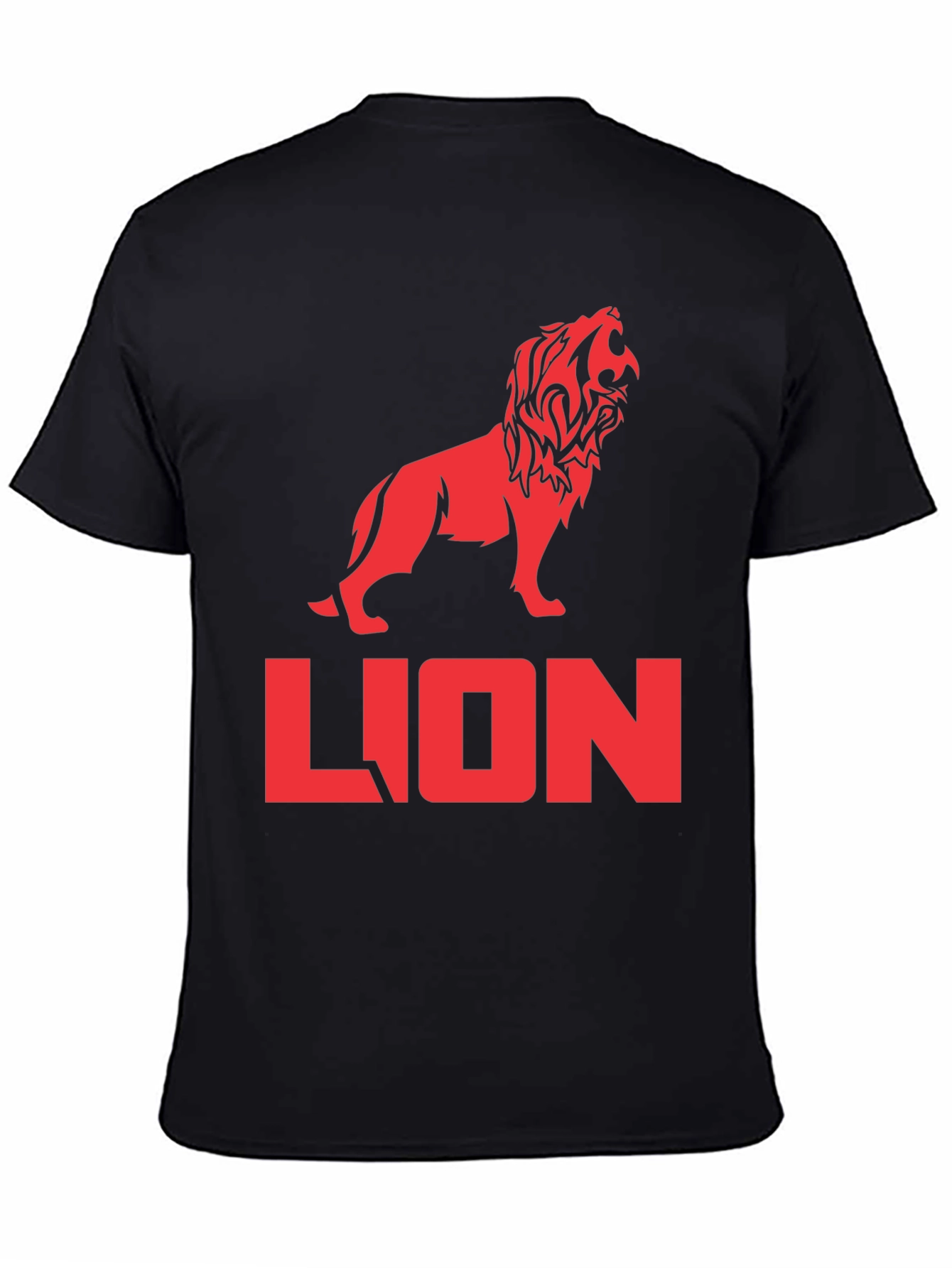 Lion Graphic Tee - Bold Red Print on Black