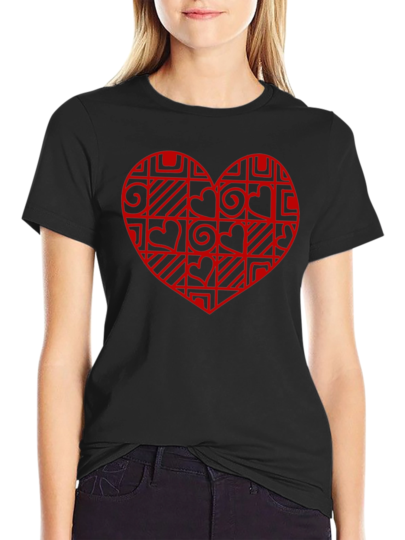Geometric Heart Black T-Shirt