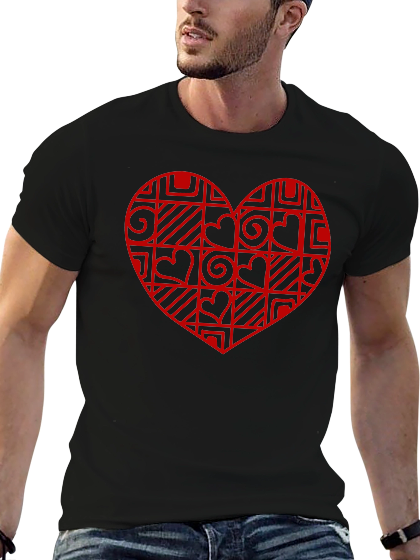 Geometric Heart Black T-Shirt