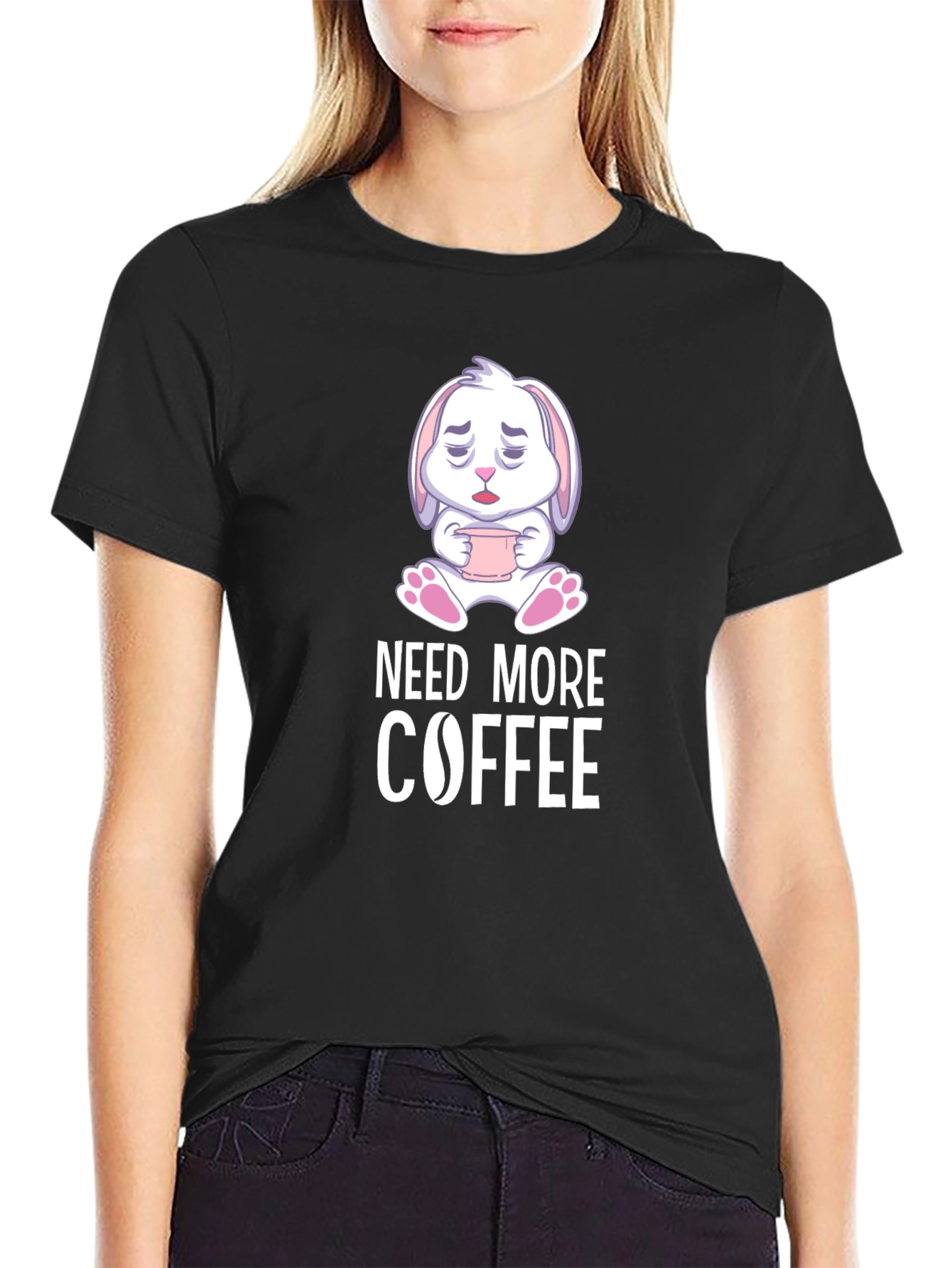 Need More Coffee T-Shirt - Cute Bunny Design