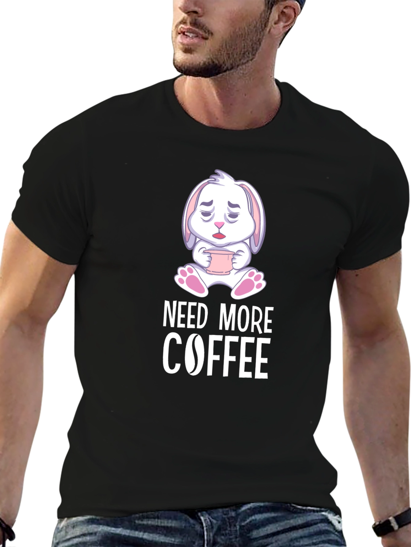 Need More Coffee T-Shirt - Cute Bunny Design