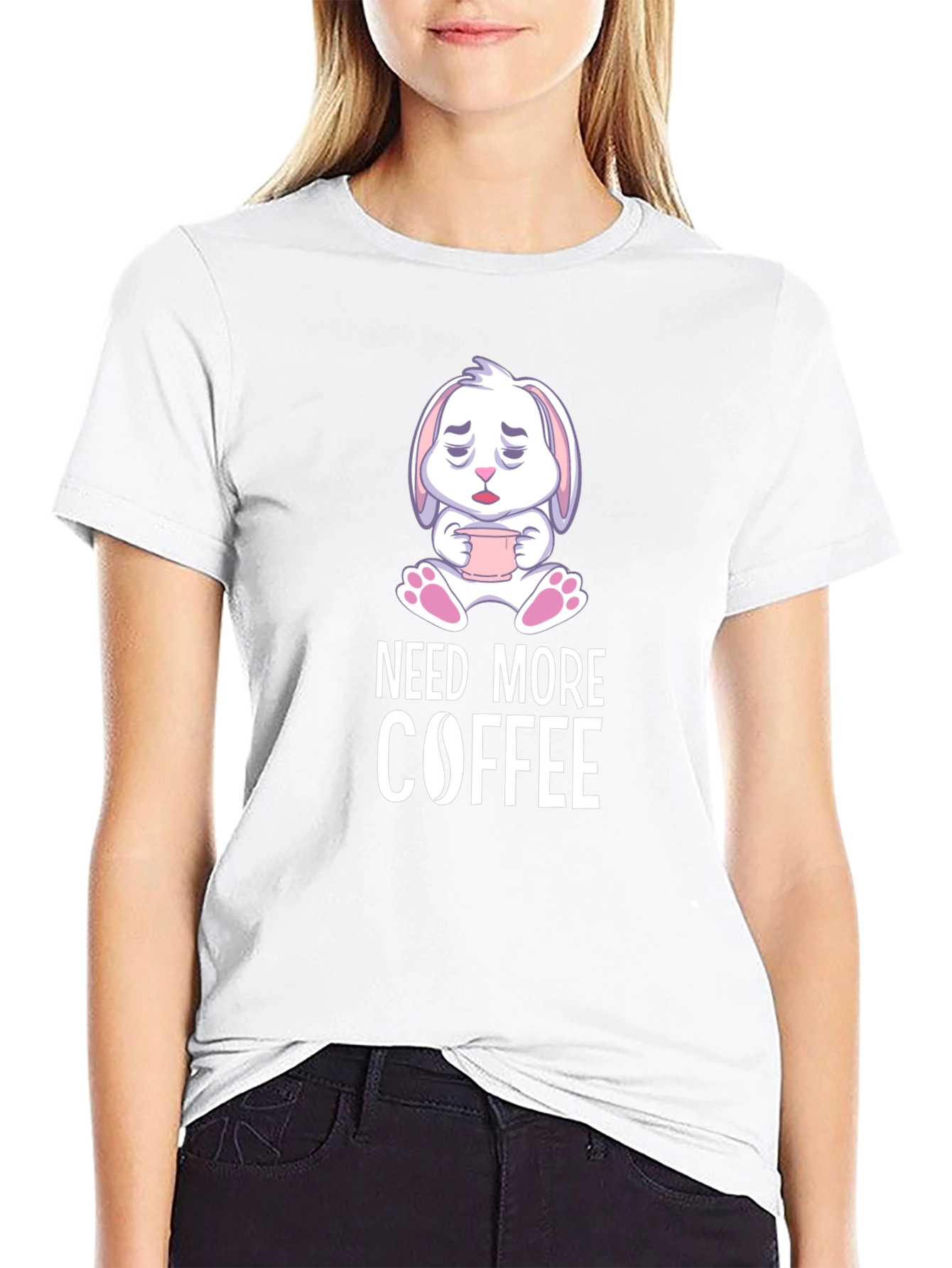 Need More Coffee T-Shirt - Cute Bunny Design