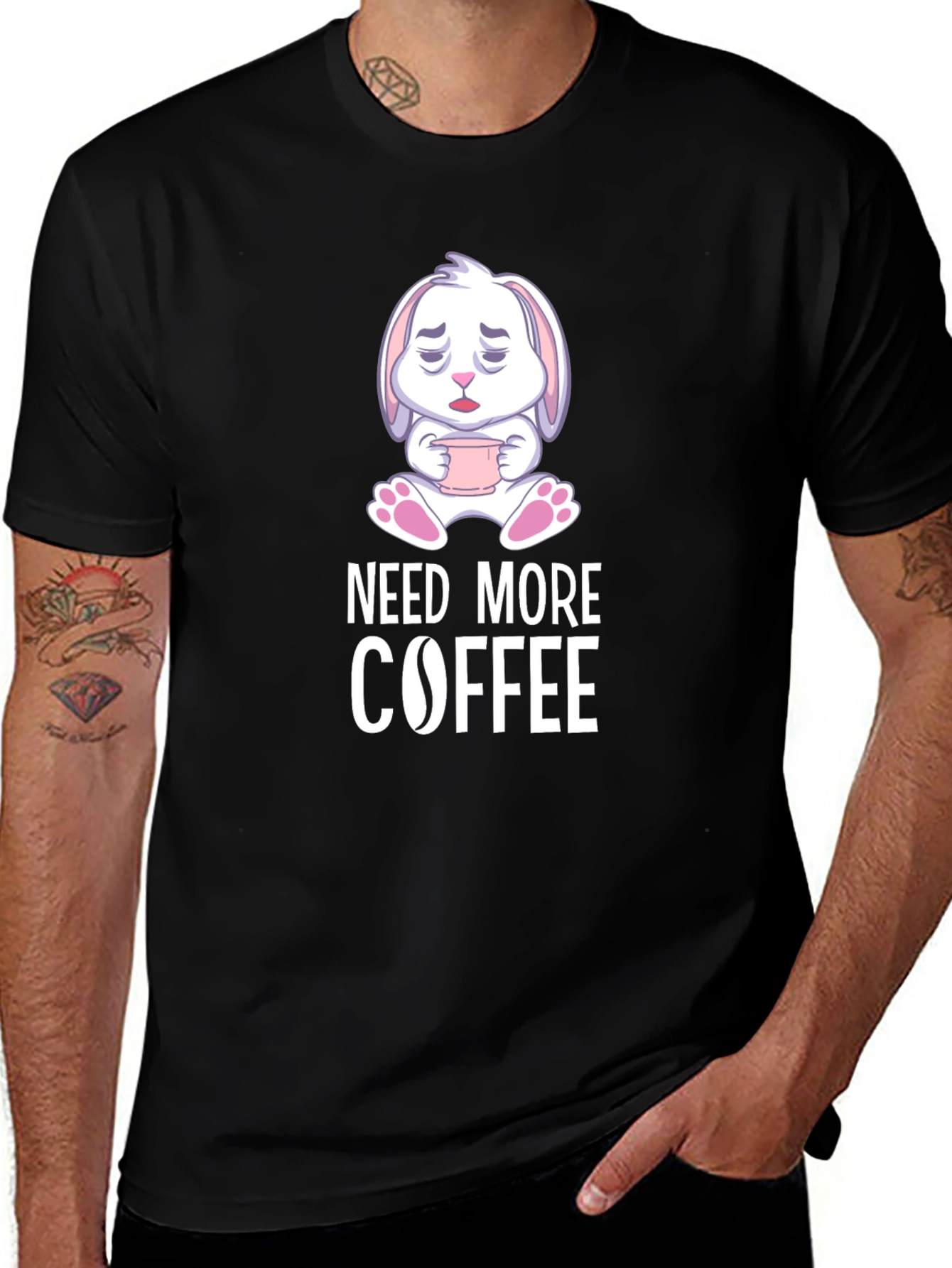 Need More Coffee T-Shirt - Cute Bunny Design