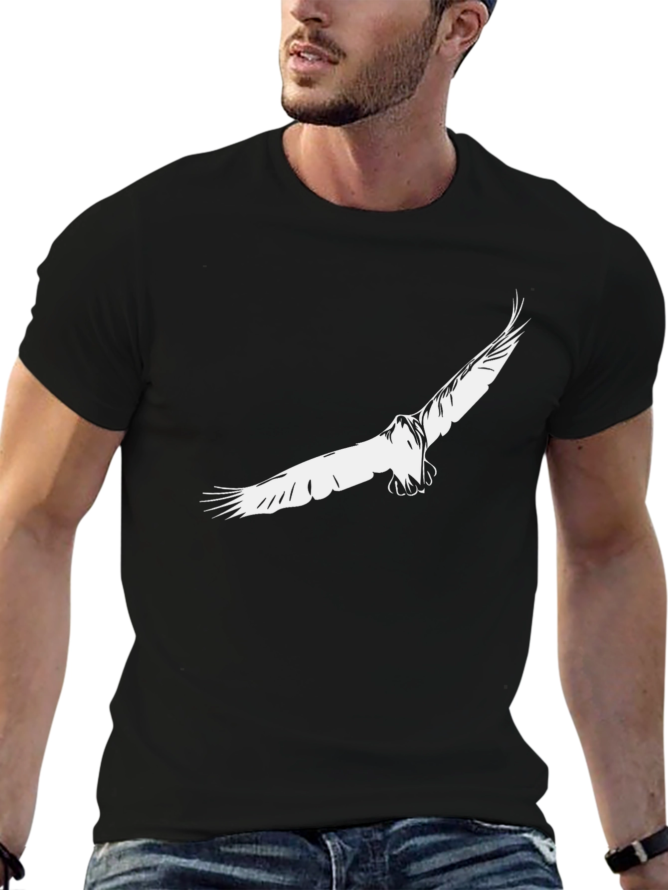 Mens Black T-Shirt with Eagle Print