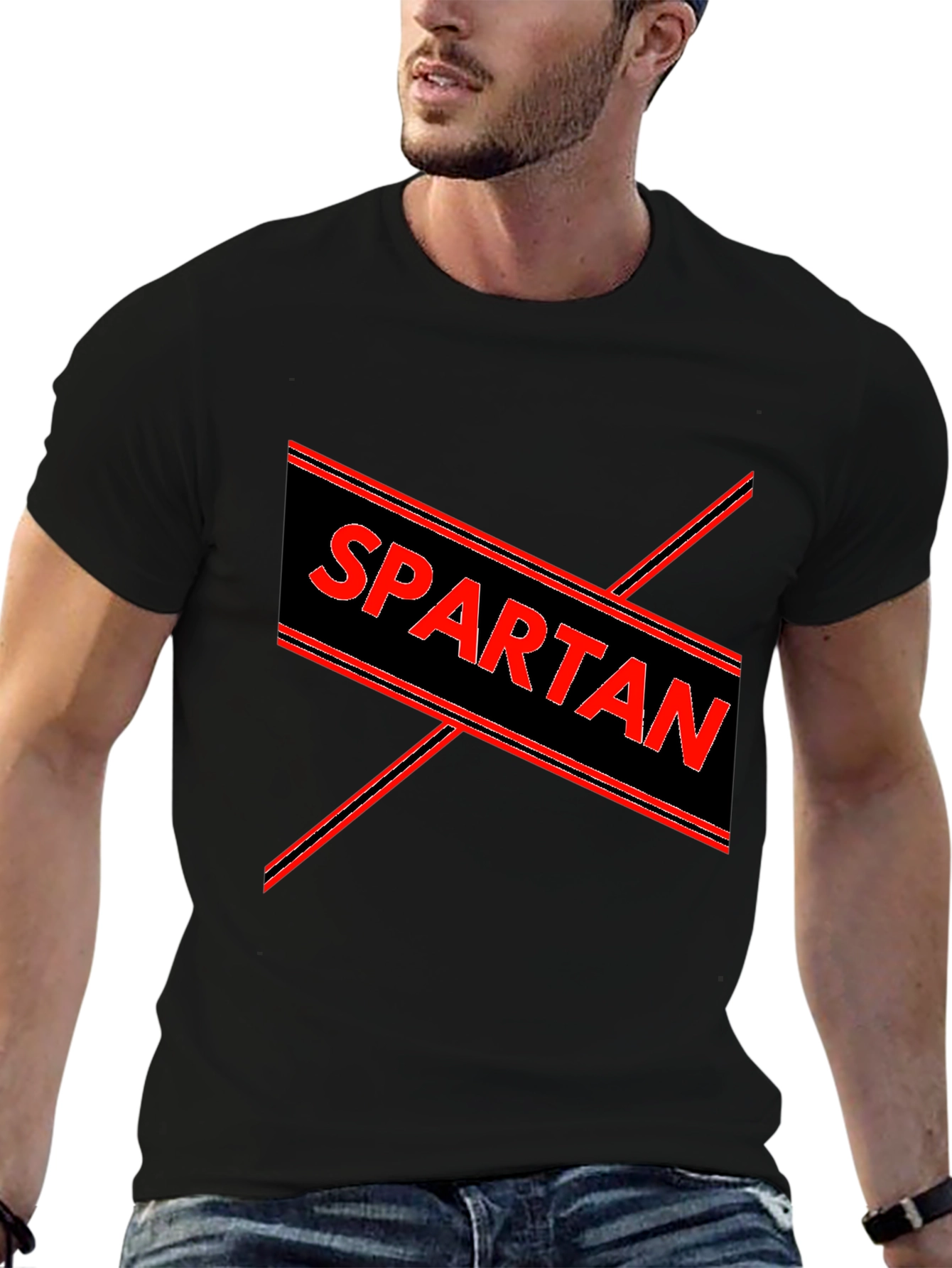 Spartan Graphic Print Black T-Shirt