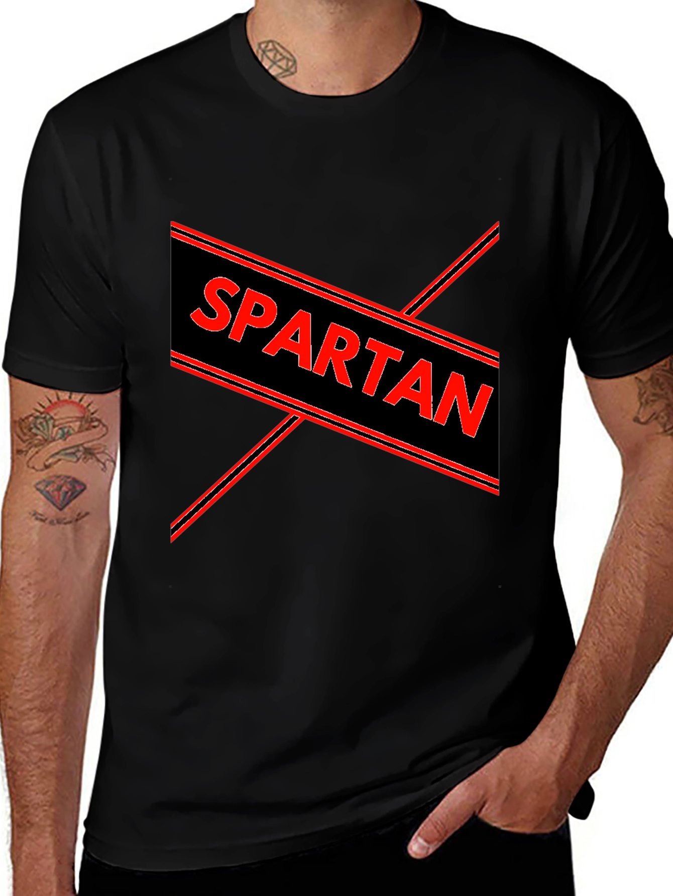 Spartan Graphic Print Black T-Shirt