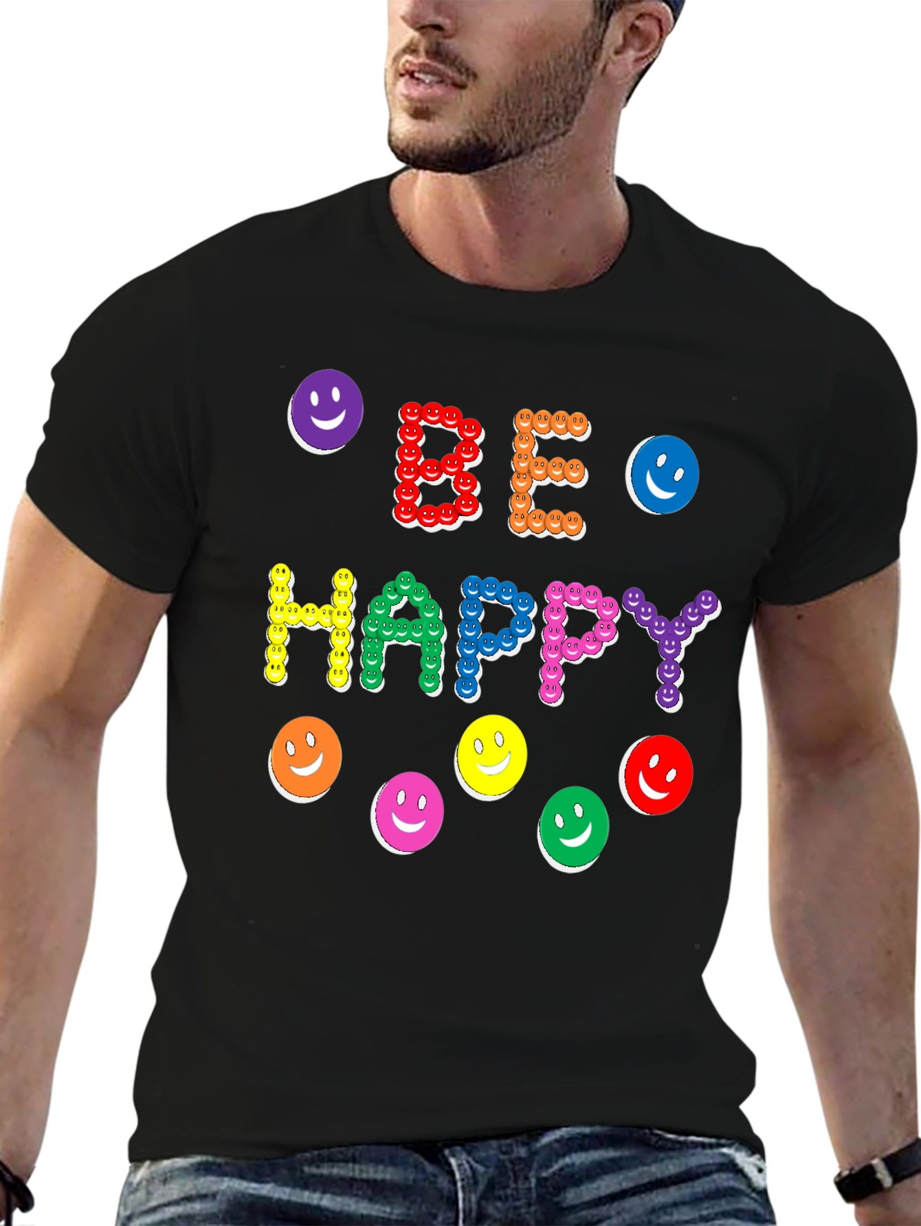 Be Happy Smiley Face Graphic Tee