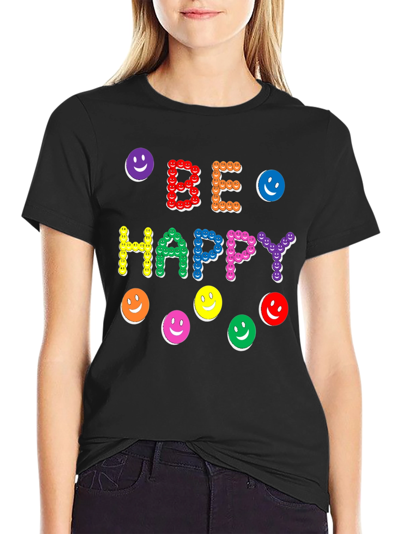 Be Happy Smiley Face Graphic Tee