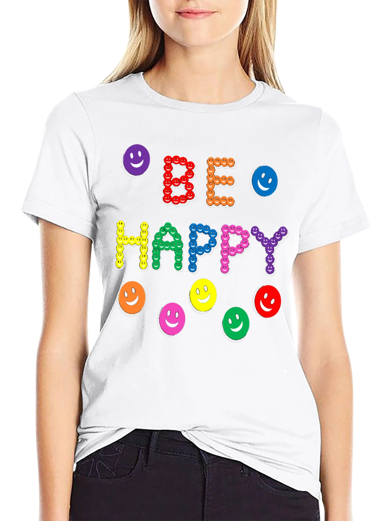 Be Happy Smiley Face Graphic Tee