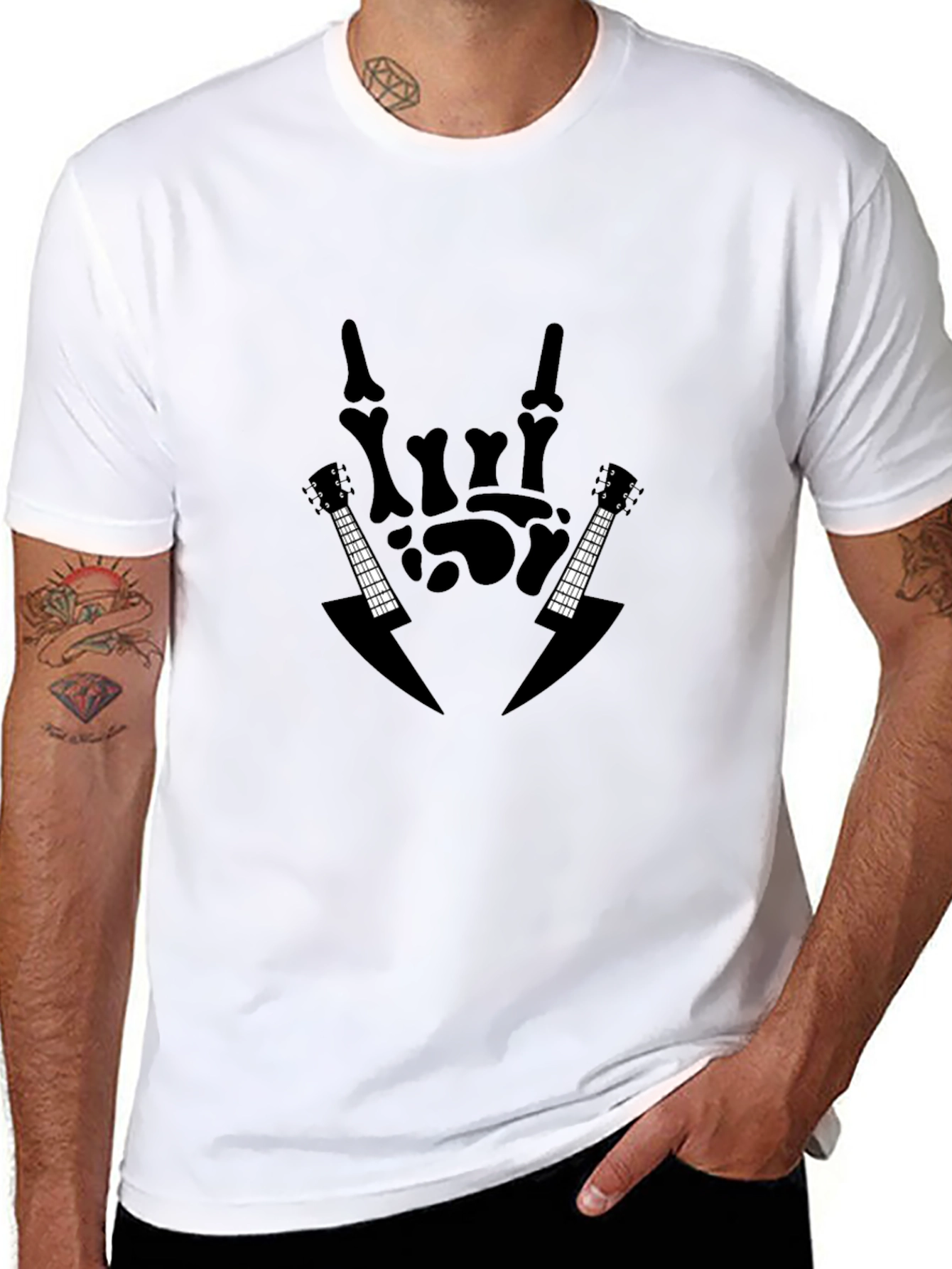 Rock On Skeleton Hand Guitar T-Shirt