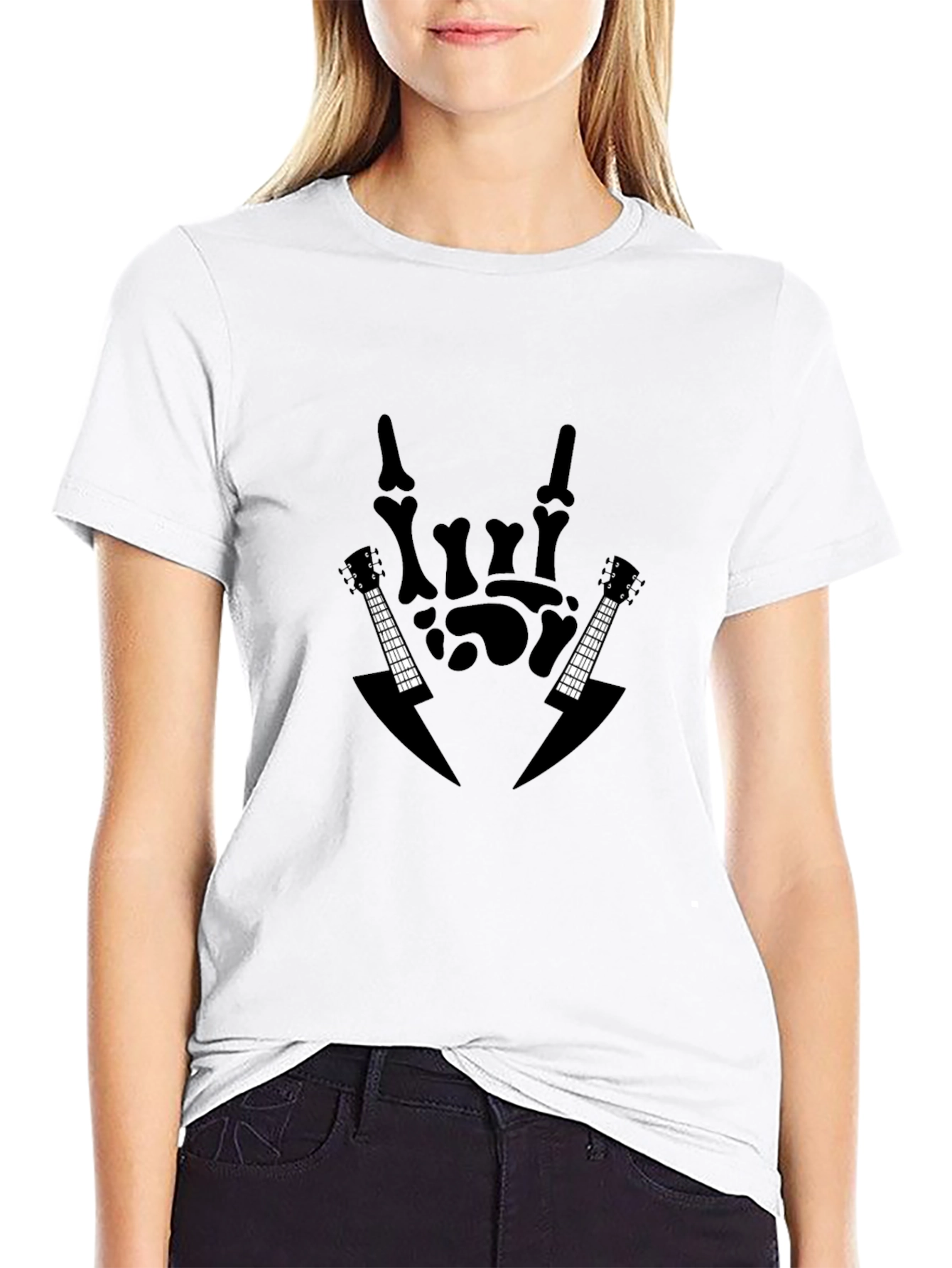 Rock On Skeleton Hand Guitar T-Shirt