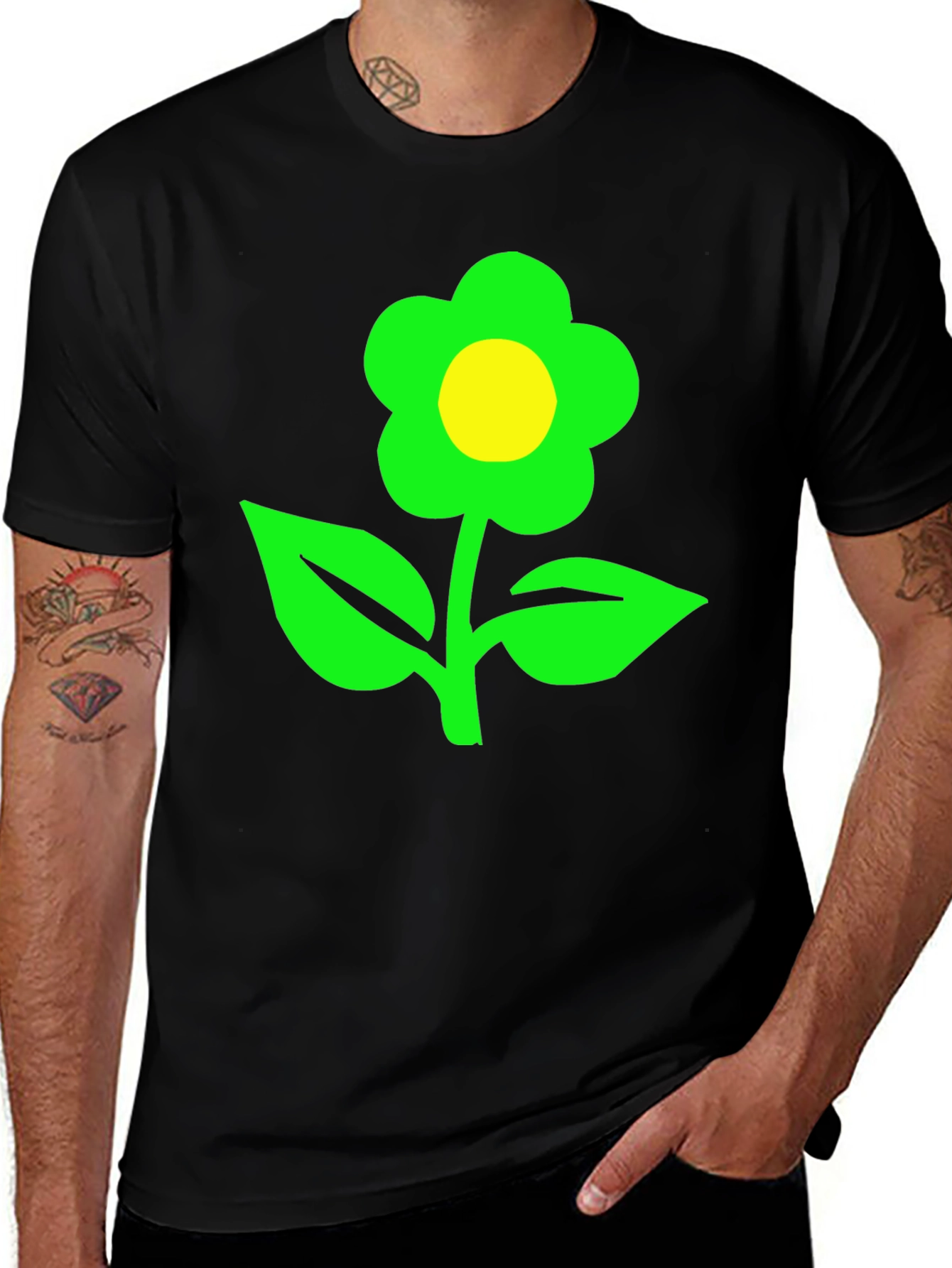 Green Flower Graphic T-Shirt