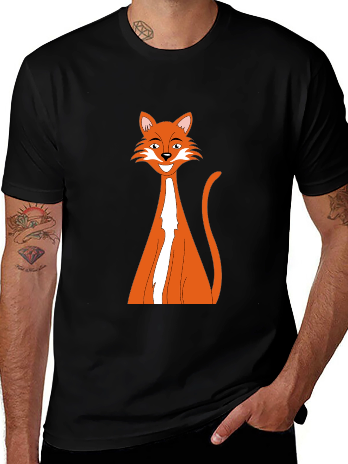 Black T-Shirt with Cartoon Fox Design