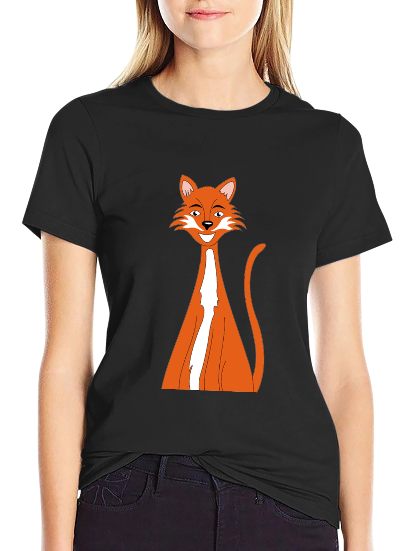 Black T-Shirt with Cartoon Fox Design