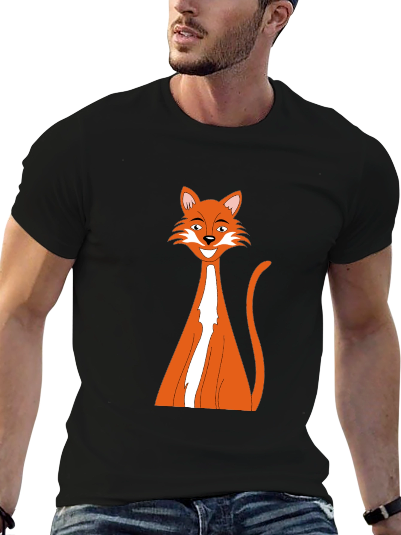Black T-Shirt with Cartoon Fox Design